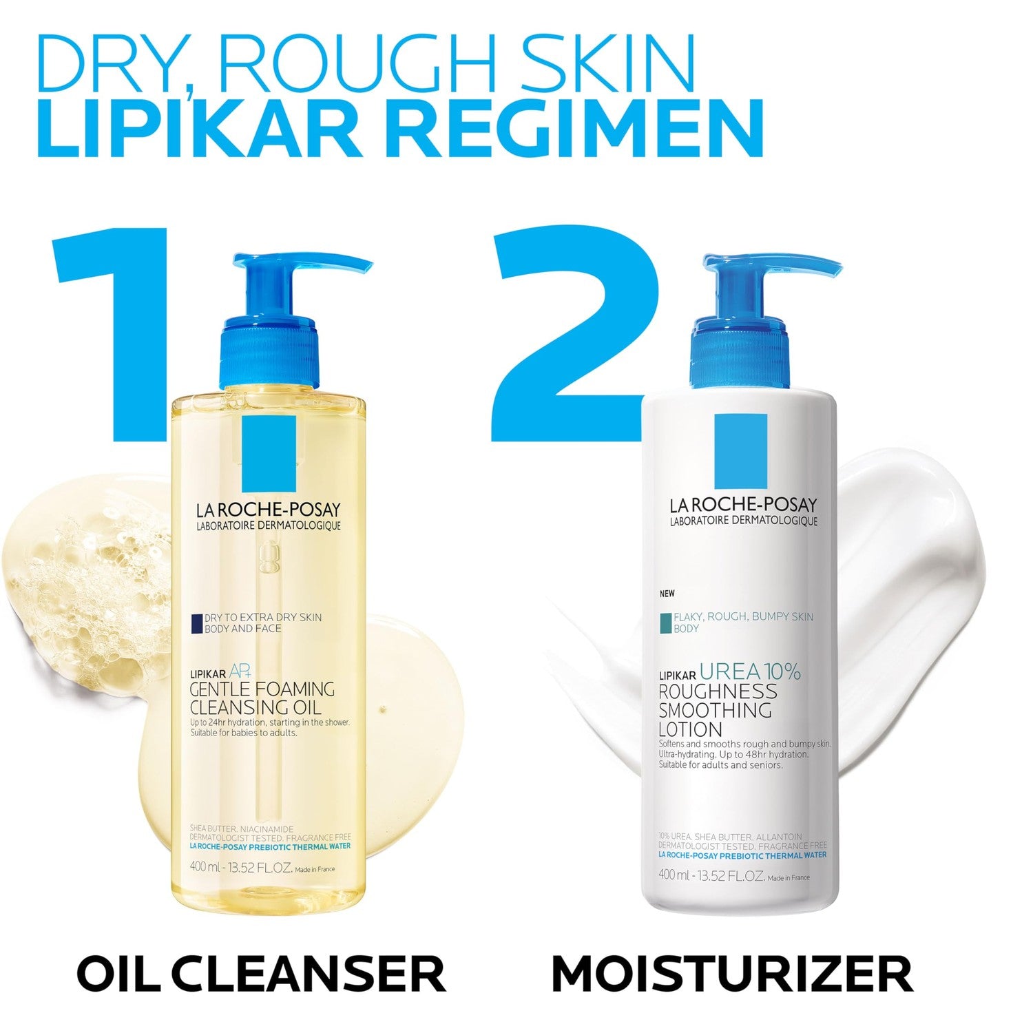 La Roche-Posay Lipikar Urea 10% Body Lotion for Dry Skin, 13.52oz | Rough and bumpy skin lotion with shea butter and allantoin that softens and smooths skin with 1 application.