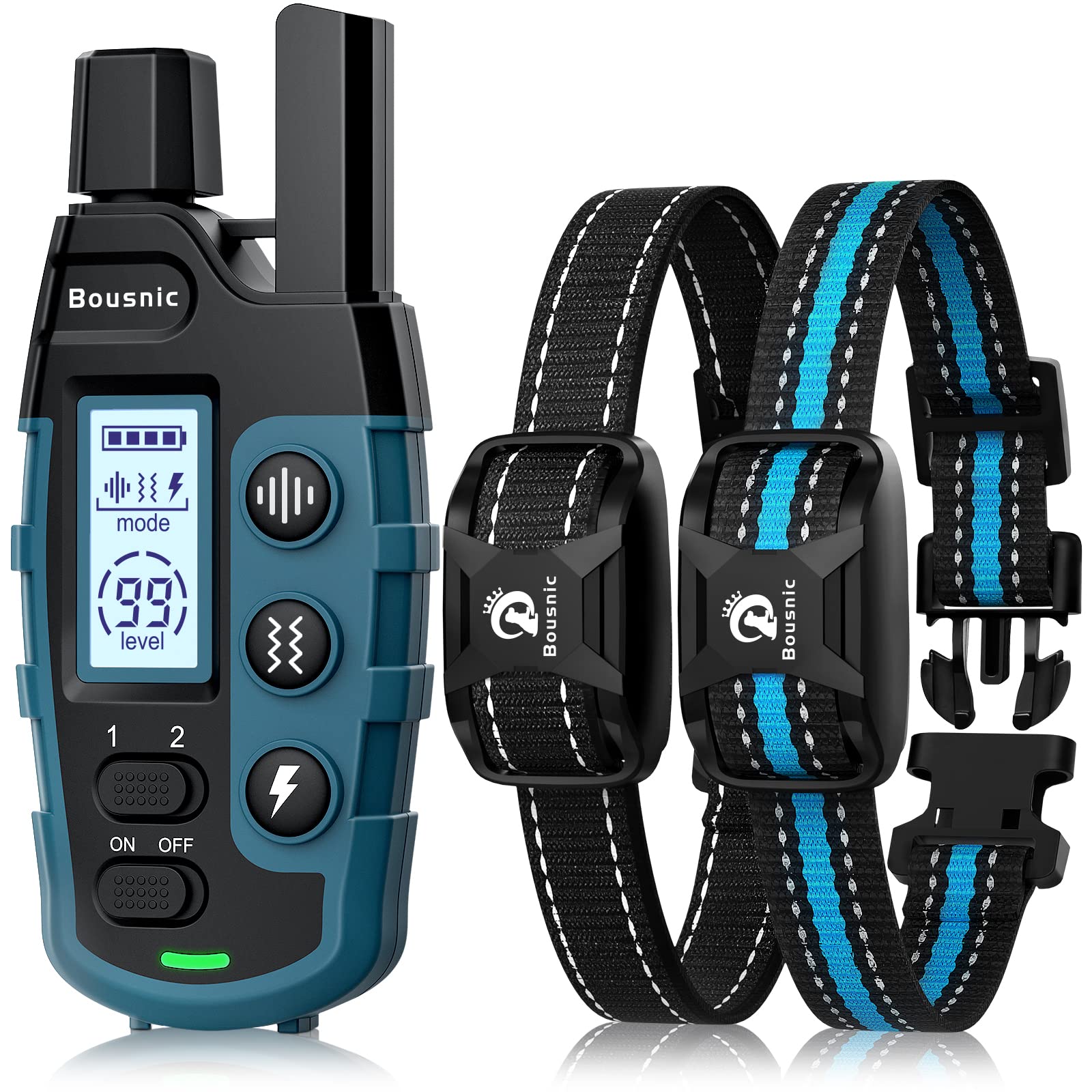 Buy now Bousnic Dog Shock Collar 2 Dogs (5-120Lbs) - 3300 ft Waterproof Training Collar for Dogs Large Medium Small with Rechargeable Remote, Beep (1-8) Vibration (1-16) and Humane Shock (1-99) Modes Blue at indiglob india