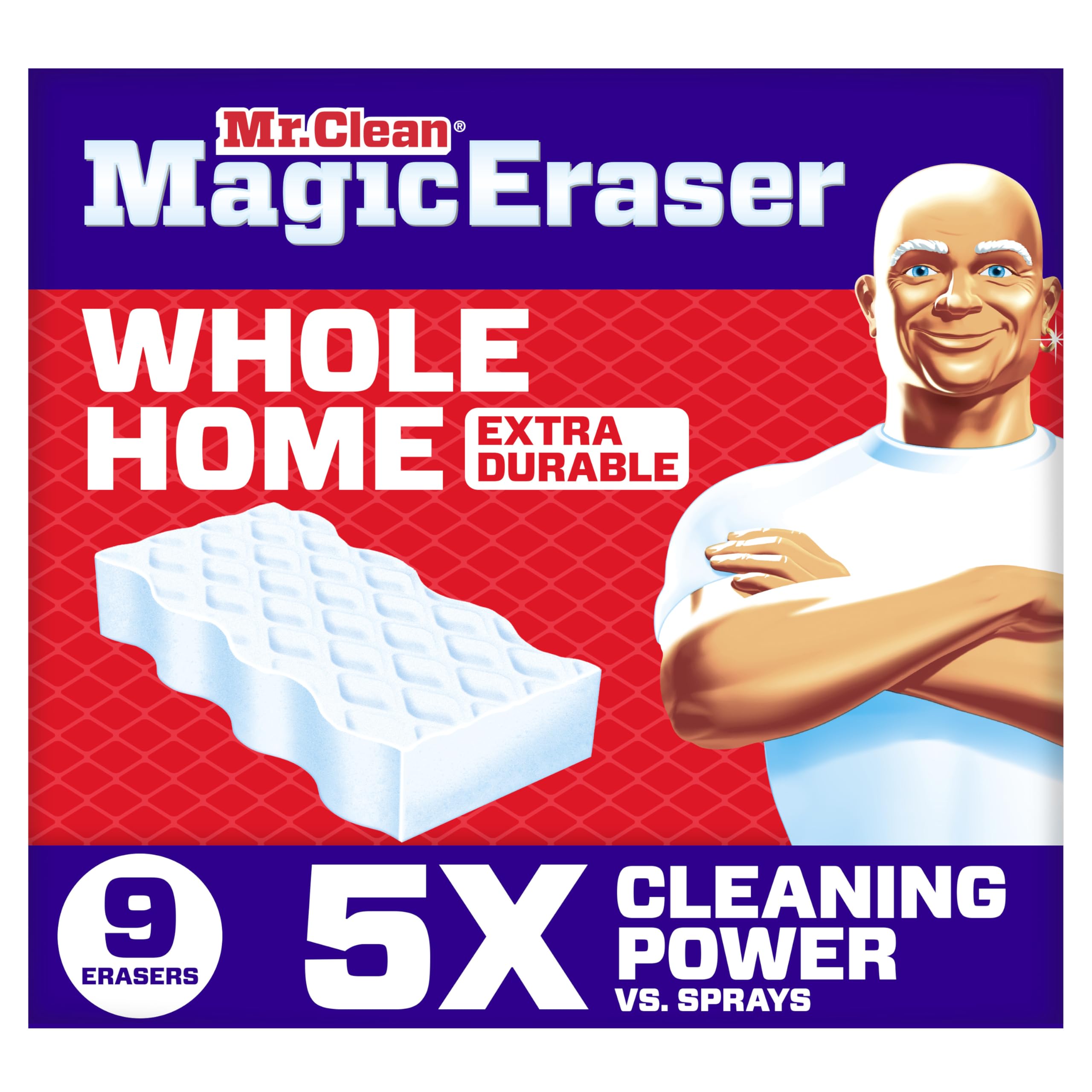 Buy now Mr. Clean Magic Eraser Sponge, All Purpose Cleaner, Cleaning Scrubber, Wall Cleaner, Sneaker Cleaner, Kitchen, Bathroom, Shower Cleaning Supplies, Melamine Sponge, Cleaning Pads, Extra Durable, 10ct Upgraded Version 9 Count (Pack of 1) at indiglob india