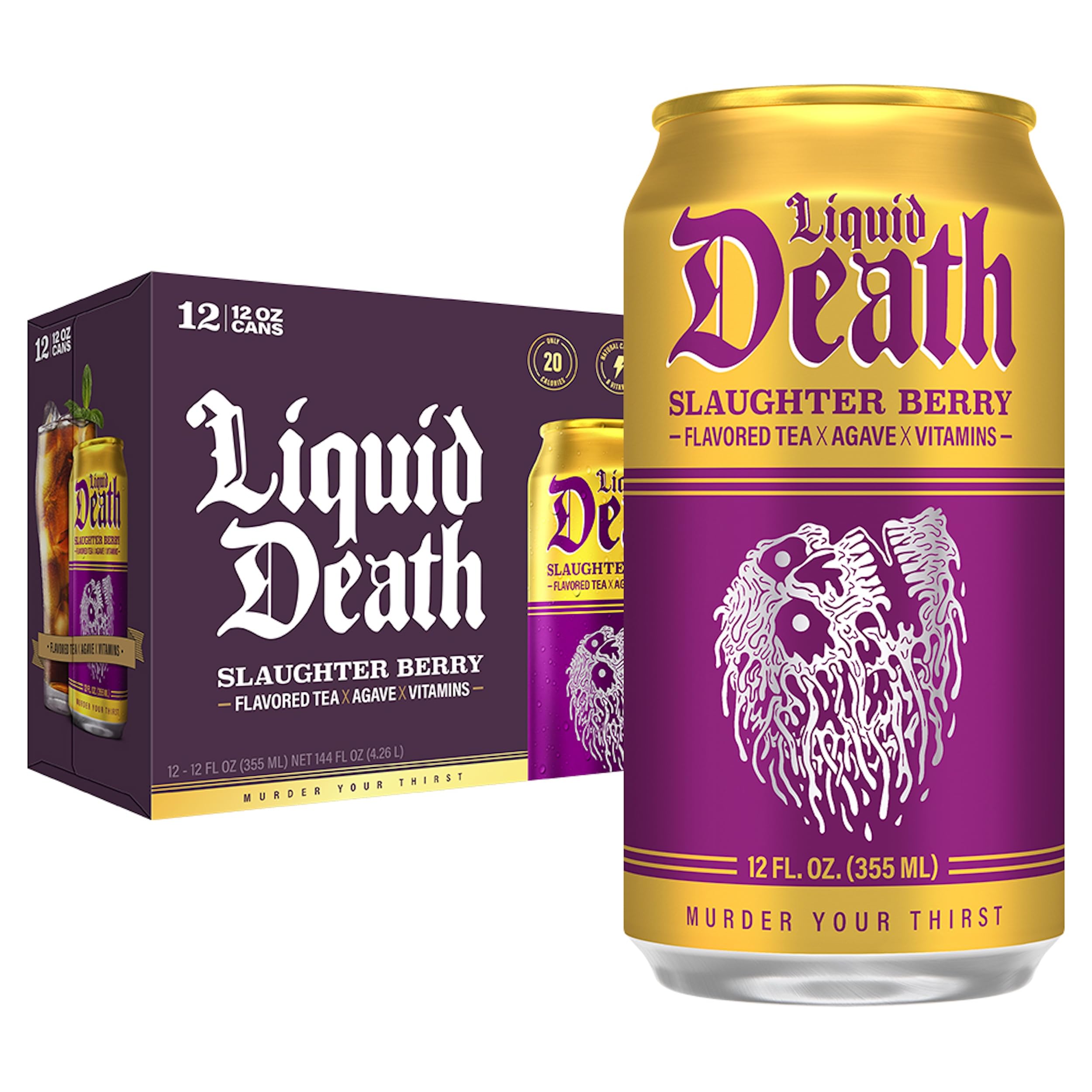 Buy now Liquid Death Iced Tea - Blueberry Buzzsaw (Blueberry-Flavored Black Tea), Less Sugar*, Boost of Caffeine, B Vitamins, No Artificial Sweeteners, 12 Fl Oz (Pack of 12) Slaughter Berry (B0DVTJ4QNX) at indiglob india