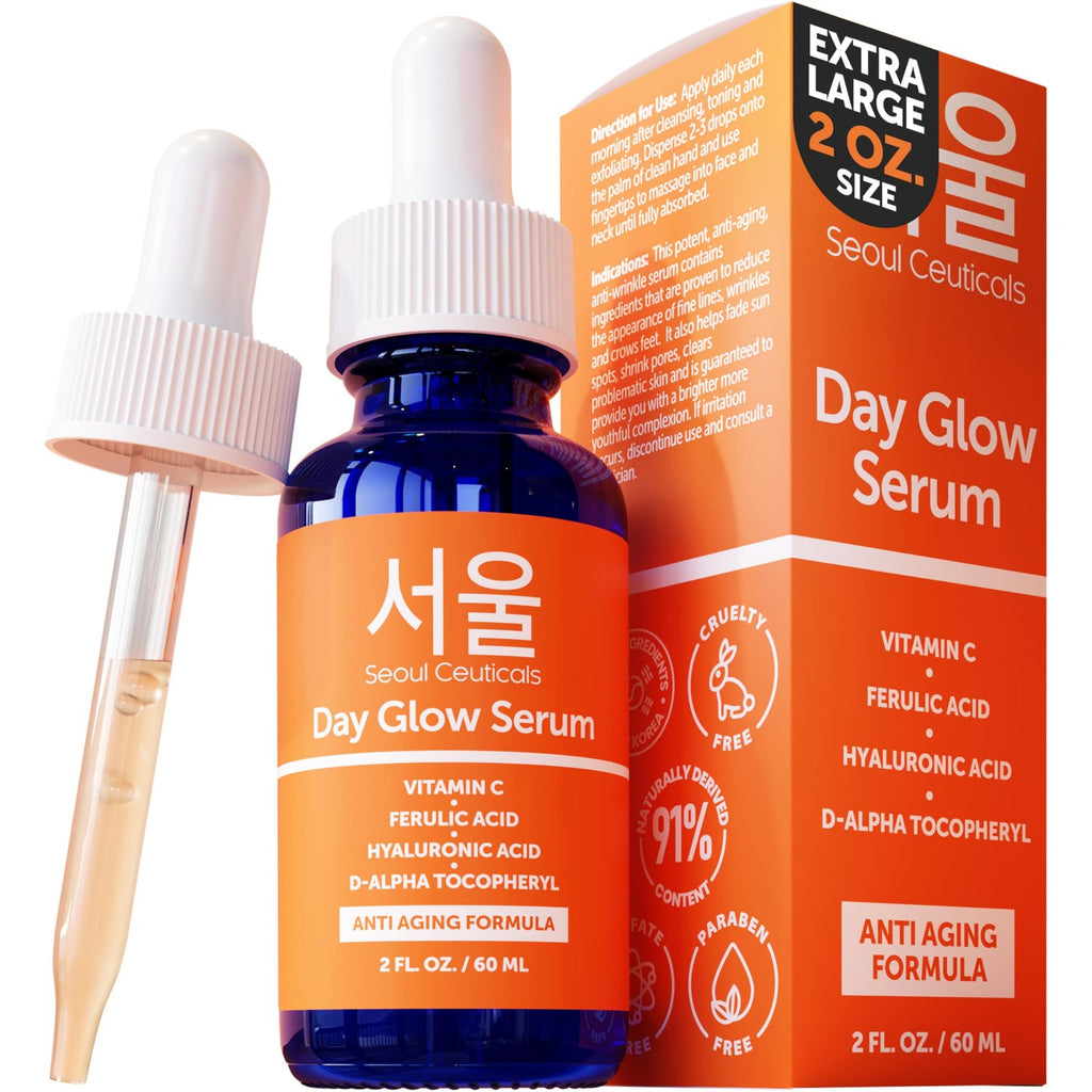SeoulCeuticals Korean Skin Care 20% Vitamin C Serum for Face + CE Ferulic | 1oz C E Ferulic Vit C Facial Oil with Hyaluronic Acid, Vitamina E, Vegan, Cruelty Free, Anti Aging K Beauty Glow C+E Skincare