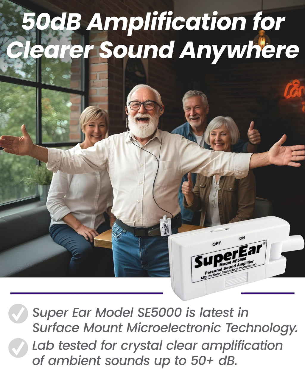 SuperEar SE5000 Hearing Amplifier for Seniors, Sound Amplifier, Headphones