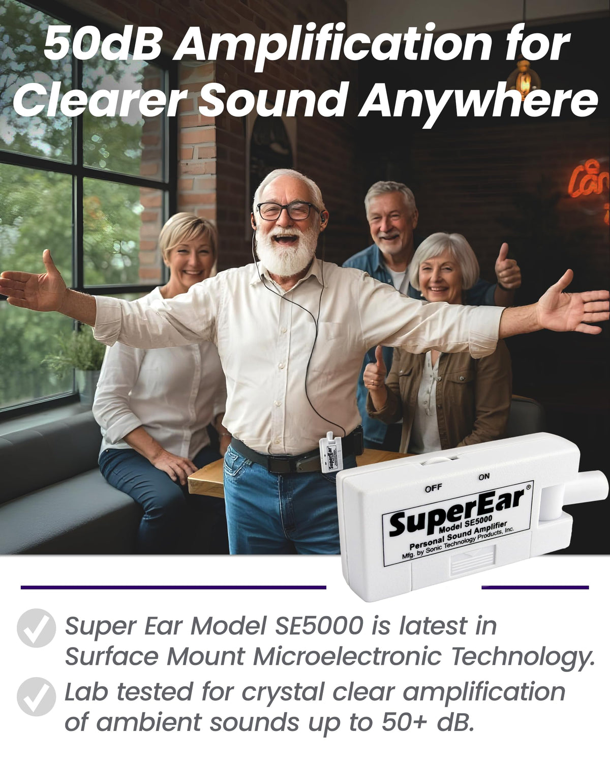 SuperEar SE5000 Hearing Amplifier for Seniors, Sound Amplifier, Headphones
