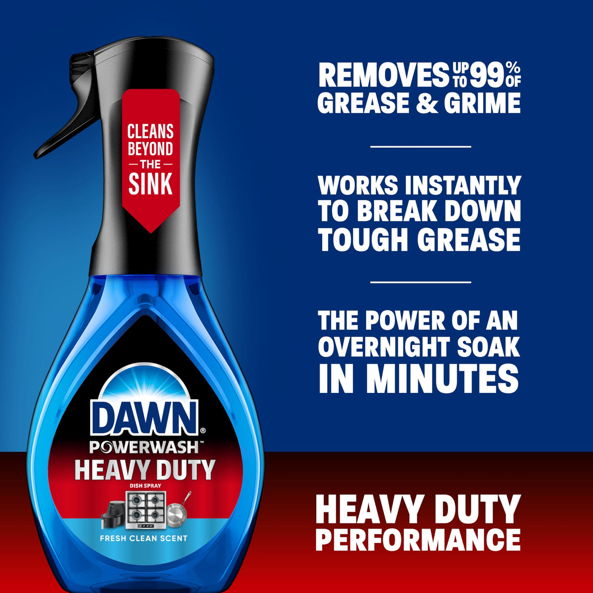 Dawn Heavy Duty Dish Spray Fresh Clean Scent, All-Purpose Cleaner and Degreaser, 21.5 oz. Refill Bottle 2-Pack