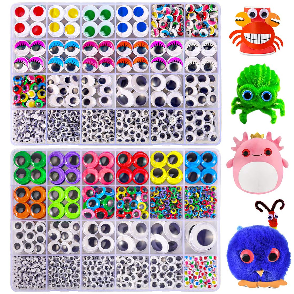 fulasiteu 2500PCS Googly Eyes, 48 Styles Googly Eyes Self Adhesive for Crafts, Multi Colors and Sizes Wiggle Eyes for DIY Art Projects Craft Supplies