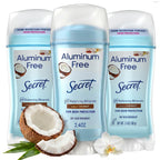 Secret Aluminum Free Deodorant for Women, 48hr Odor Protection, Naturally Derived Ingredients, Free of Parabens Dyes Talc & Baking Soda, PH Balanced, Dry Solid, Coconut Scent, 2.4 oz (Pack Of 3)