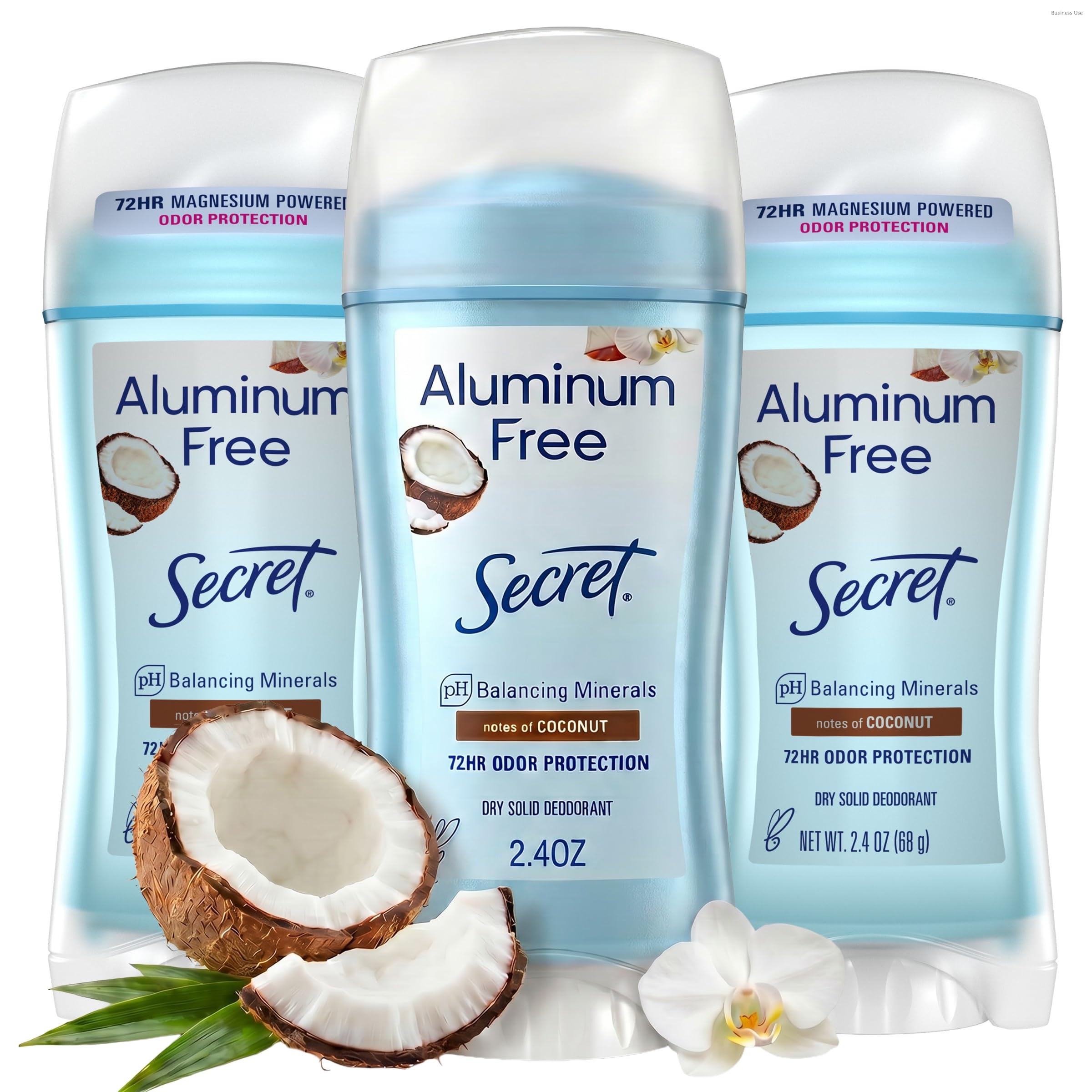 Secret Aluminum Free Deodorant for Women, 48hr Odor Protection, Naturally Derived Ingredients, Free of Parabens Dyes Talc & Baking Soda, PH Balanced, Dry Solid, Coconut Scent, 2.4 oz (Pack Of 3)