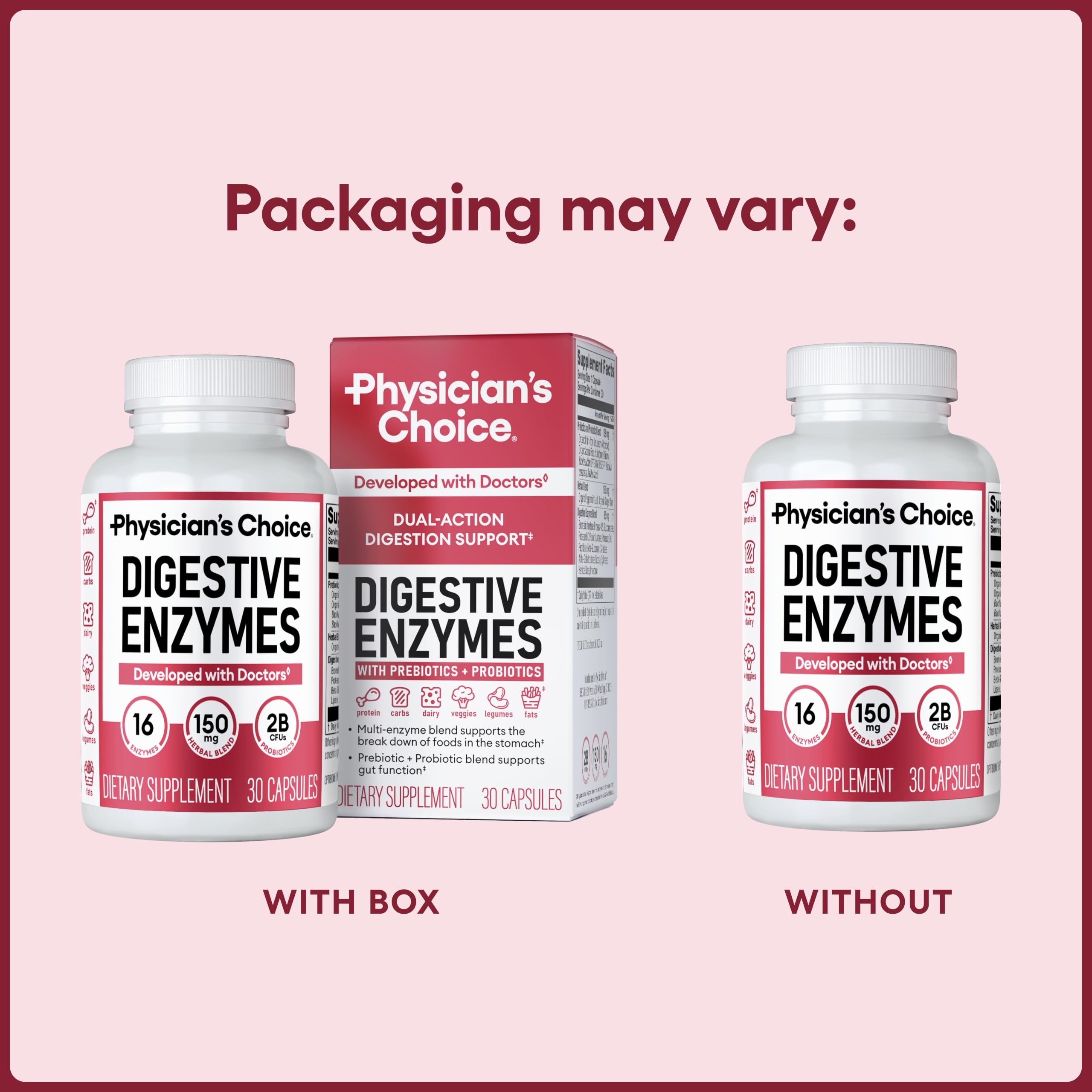 Physician's CHOICE Digestive Enzymes for Bloating & Digestion - Fast-Acting 16 Enzyme Formula with Organic Prebiotics & Probiotics for Gut & Digestive Health - Meal Time Discomfort Relief - 30 CT