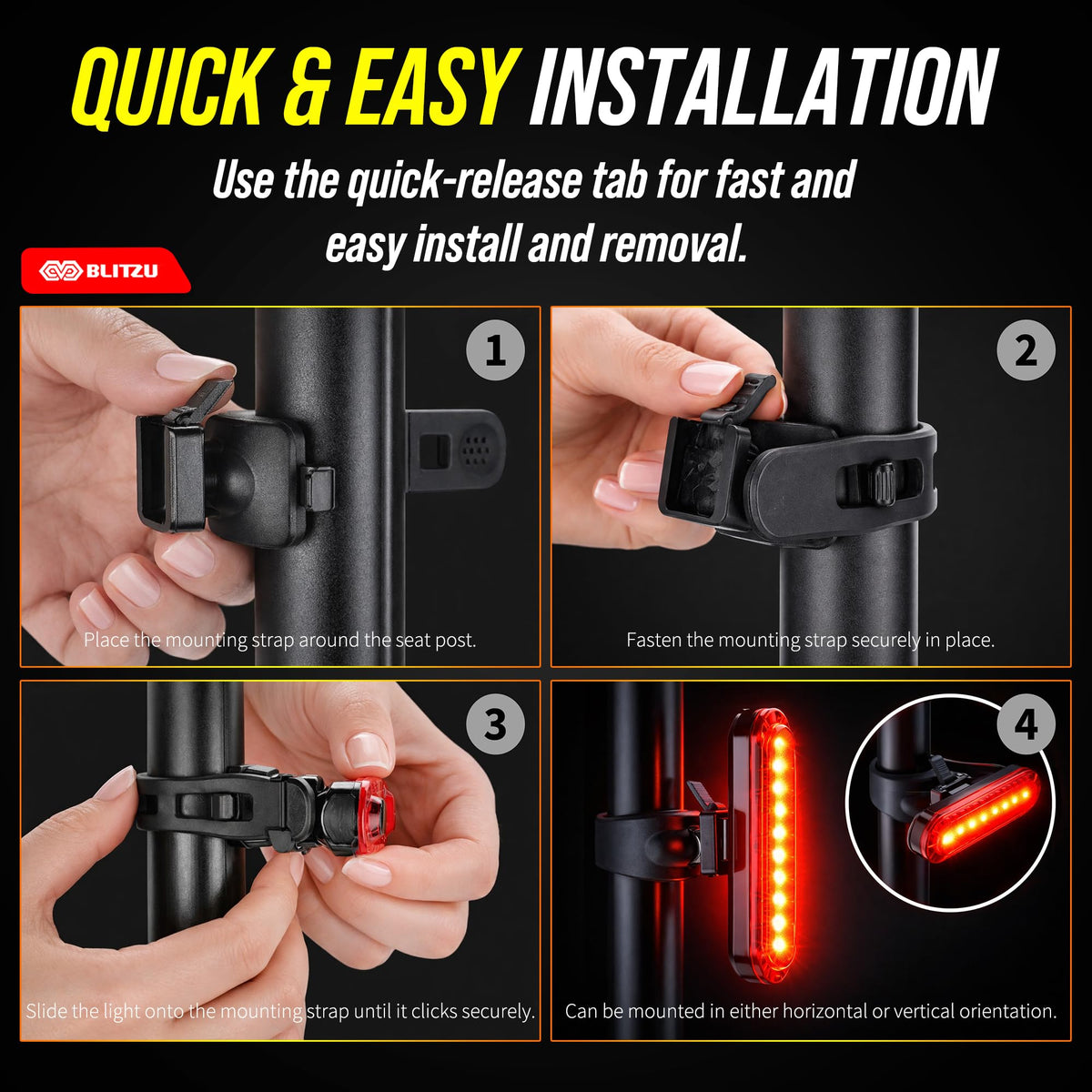 BLITZU Bike Tail Light, 2 Pack USB-C Rechargeable LED Bicycle Rear Lights
