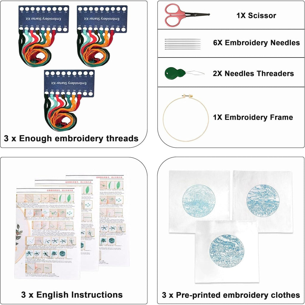 Buy now Maydear 3 Sets Embroidery kit for Beginners Adults,Embroidery Kit Punch Needle Kit Cross Stitch Kits with Embroidery Hoop and Instructions,Hand Embroidery Starter Kit at indiglob india