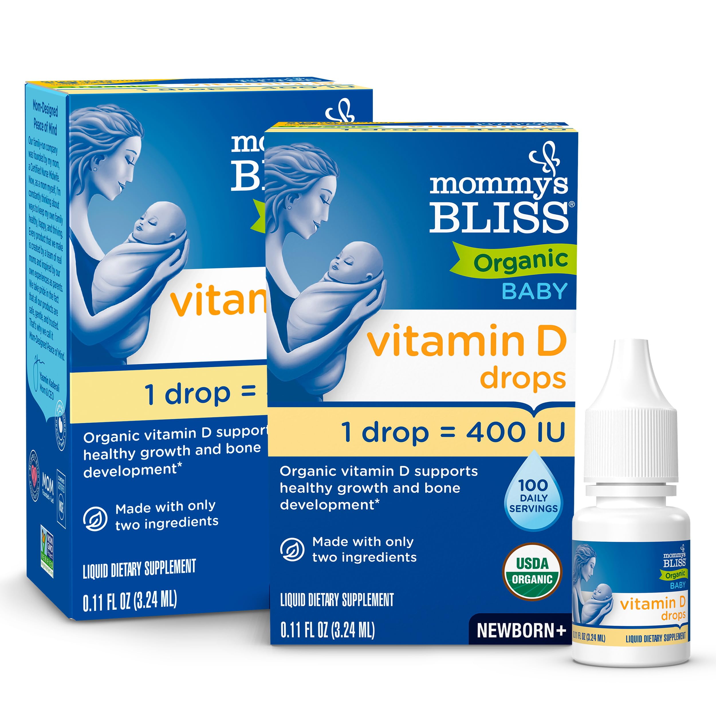 Mommy's Bliss Organic Baby Vitamin D Drops, No Artificial Color, 0.11 Fl Oz | Vitamin D3 that promotes healthy growth and bone development in newborns and up; 100 servings per pack