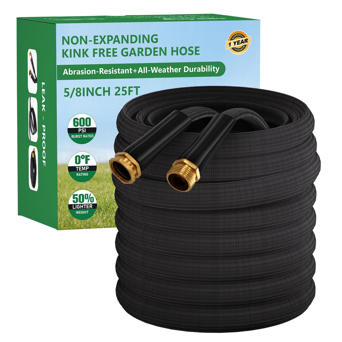 Garden Hose 75FT, Non-Expanding Water Hose Ultra Lightweight, Kink-Free, Burst-Resistant, Lead-Free, Durable & Flexible High-Pressure Hose for Yard, Lawn, Outdoor, Car Washing