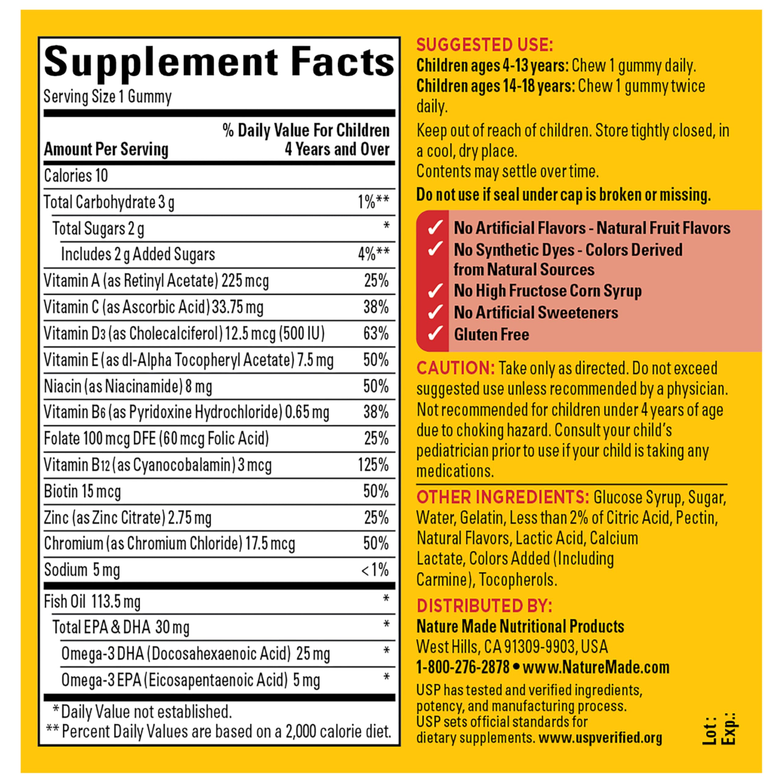 Nature Made Kids First Multivitamin with Omega-3, 70 Gummies | Kids Gummy Multivitamins with Vitamins and Minerals for Daily Nutritional Support, Strawberry, Lemon & Orange Flavors