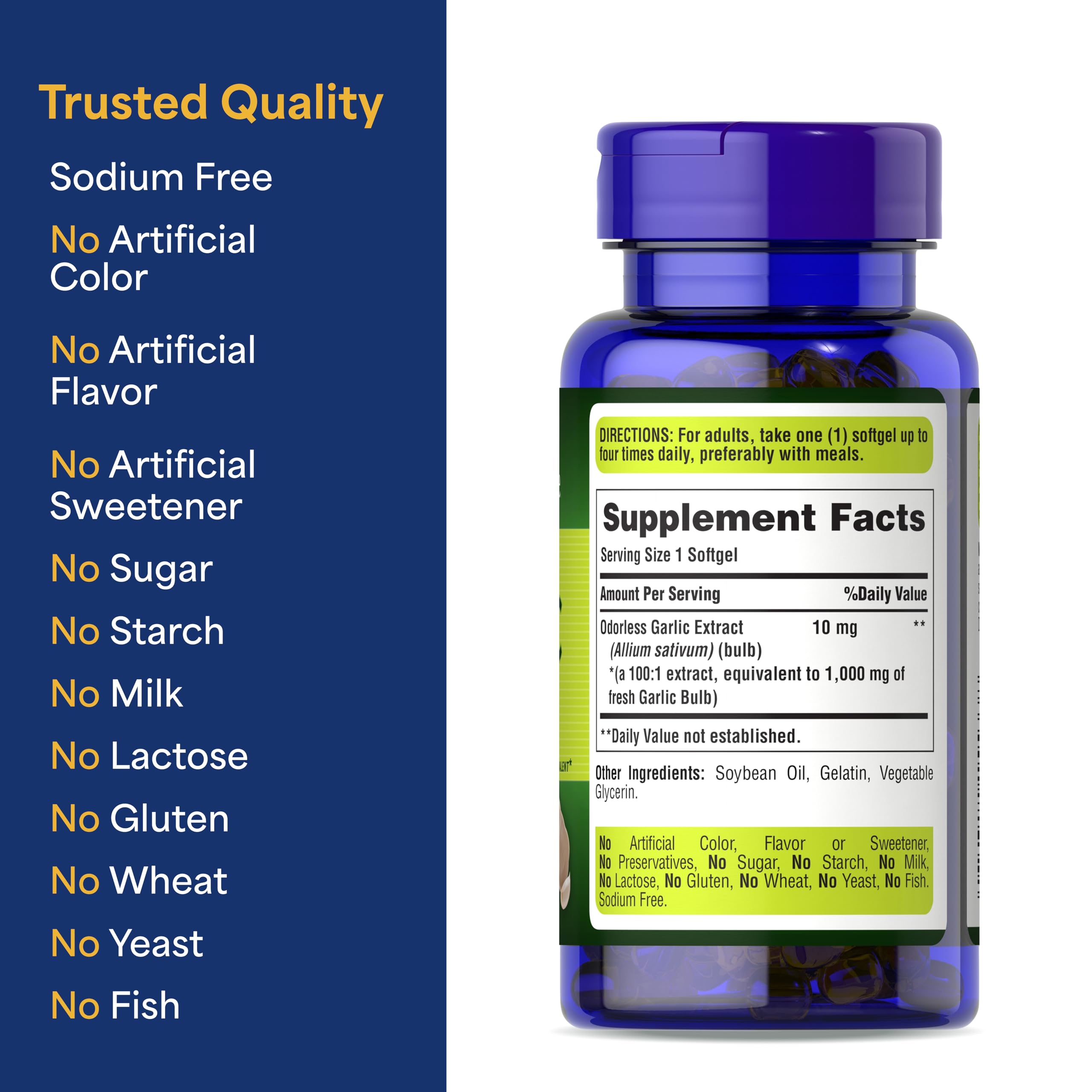 Puritan's Pride Premium Odorless Garlic Fresh 10mg, 250 Softgels