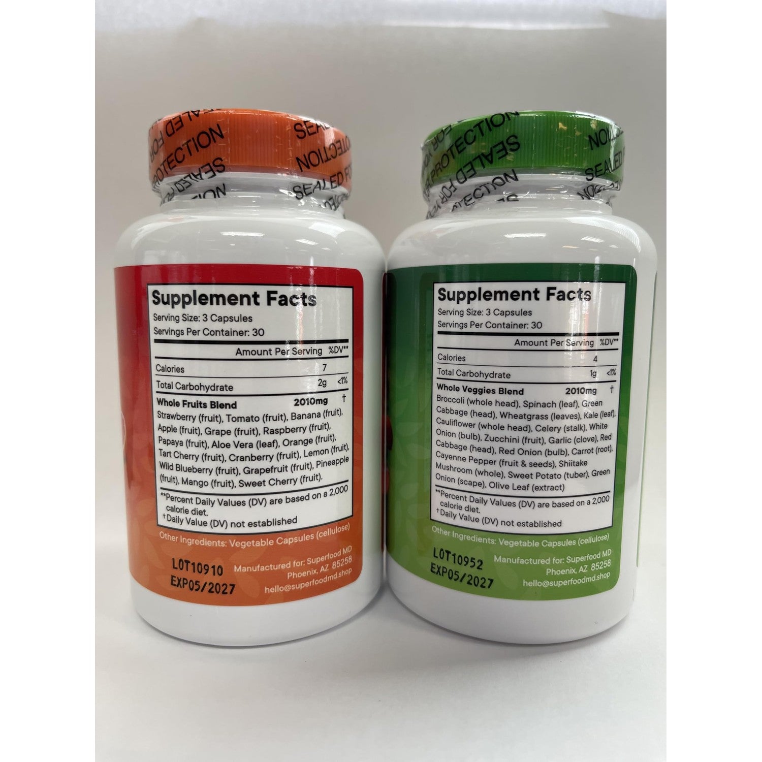Superfood 180 Fruit and 180 Veggie Capsules - Whole Food Natural Superfoods - Maintain Energy Levels, with Beta Carotene - Soy Free (90 Count (Pack of 4)