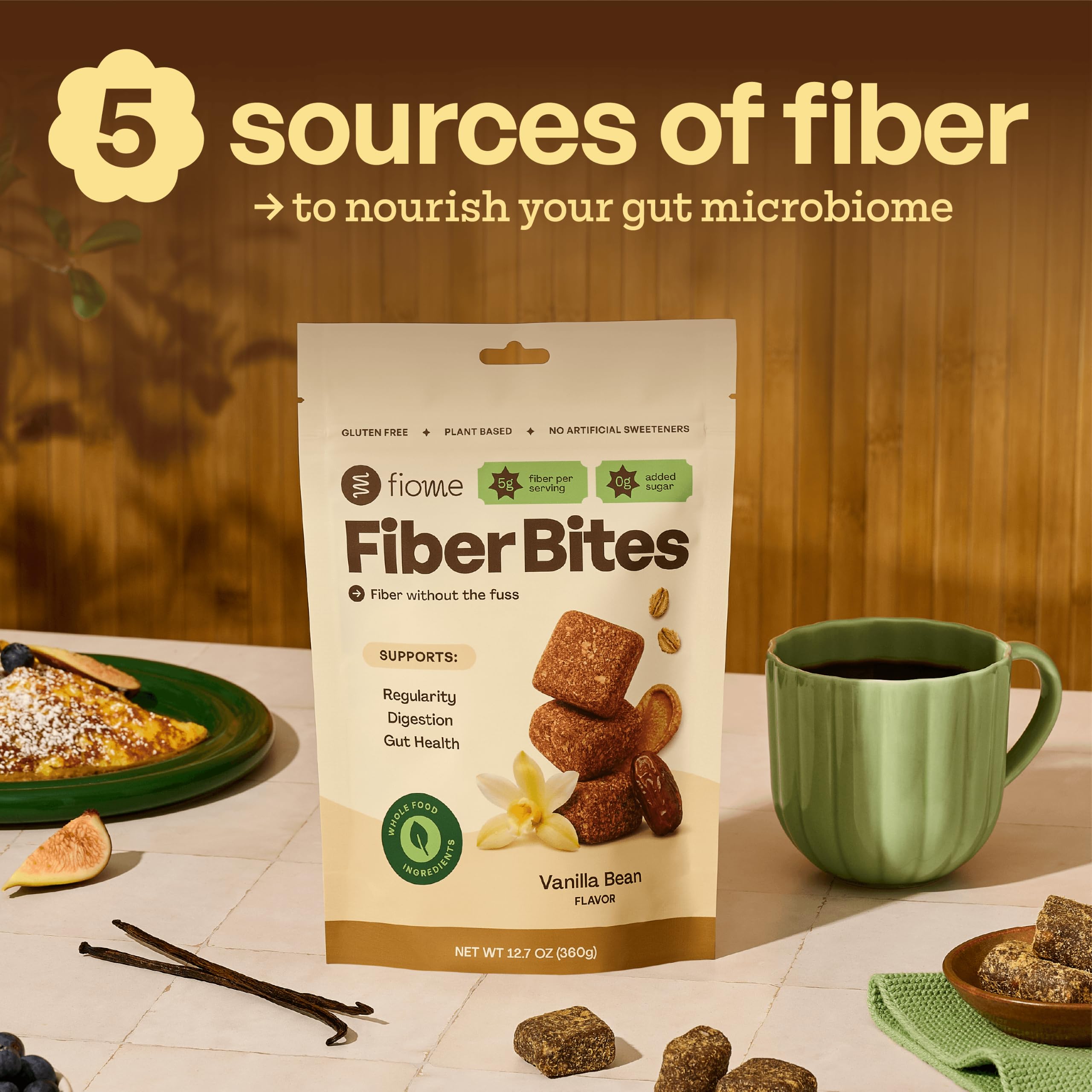 Fiome Fiber Bites, 5g Daily Fiber Supplement, Vanilla Bean, 30 Servings | Daily Fiber Bite, GLP-1 Support, All Natural Ingredients, No Added Sugar, Prebiotic Fiber, Supports Regularity and Digestion