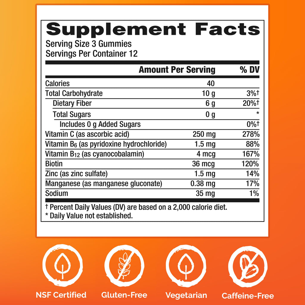Emergen-C Vitamin C 250mg Gummies, Immune Support, Mixed Fruit, 36 Gummies | Zero Sugar, B Vitamins for Energy, Zinc and Manganese, Naturally Flavored, Allulose Sweetened