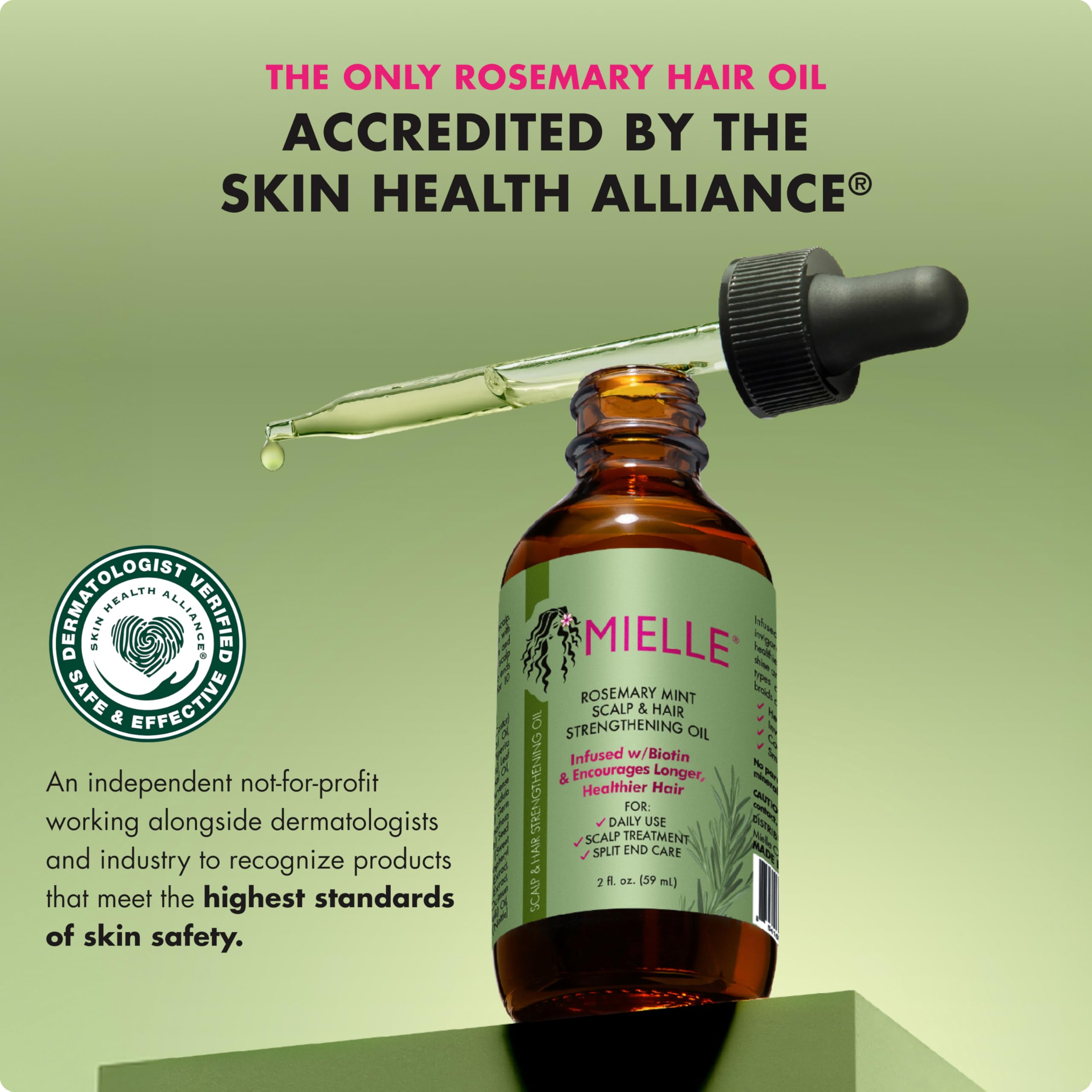 Mielle Organics Rosemary & Mint Hair Oil - Strengthening Biotin Oil Infused Frizzy & Damaged Hair Care - Split Ends & Dry Scalp Treatment to Support Longer, Healthier Strands, 2 Ounce