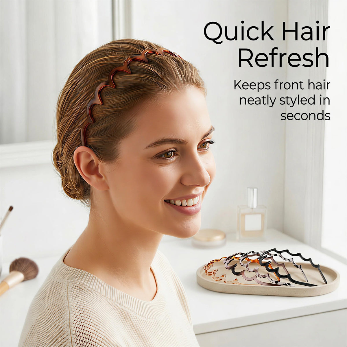 5 Pcs Zig Zag Headbands for Women, Non Slip Plastic Wavy Headband with Teeth, Flexible Comb Hair Bands for Thick Curly Thin Hair, Retro 90s Y2K Hair Accessories Set