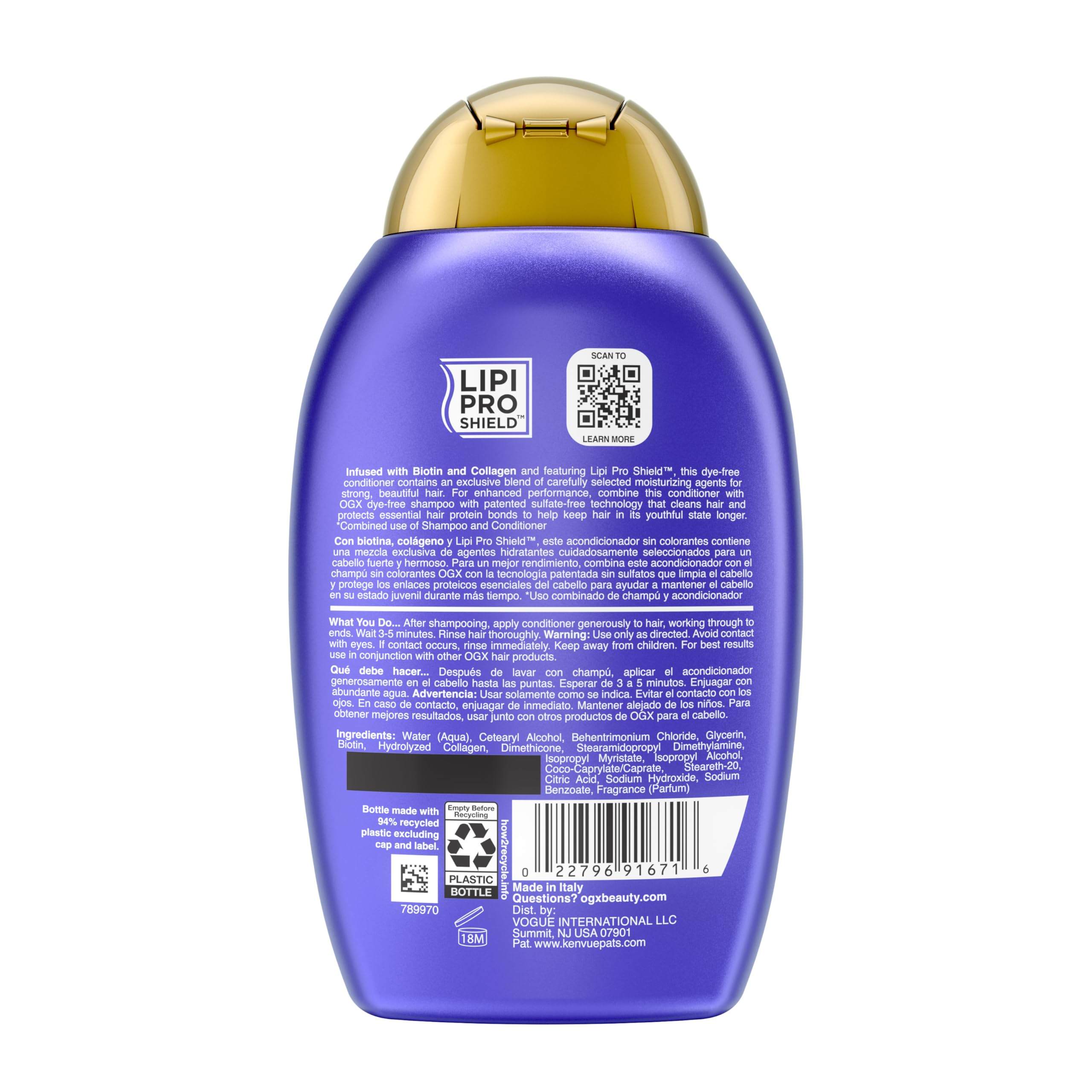OGX Thick & Full + Biotin & Collagen Volumizing Conditioner, 13 fl oz | Nutrient-Infused, Vitamin B7 Biotin, Gives Hair Volume & Body for 72+ Hours, Sulfate-Free Surfactants