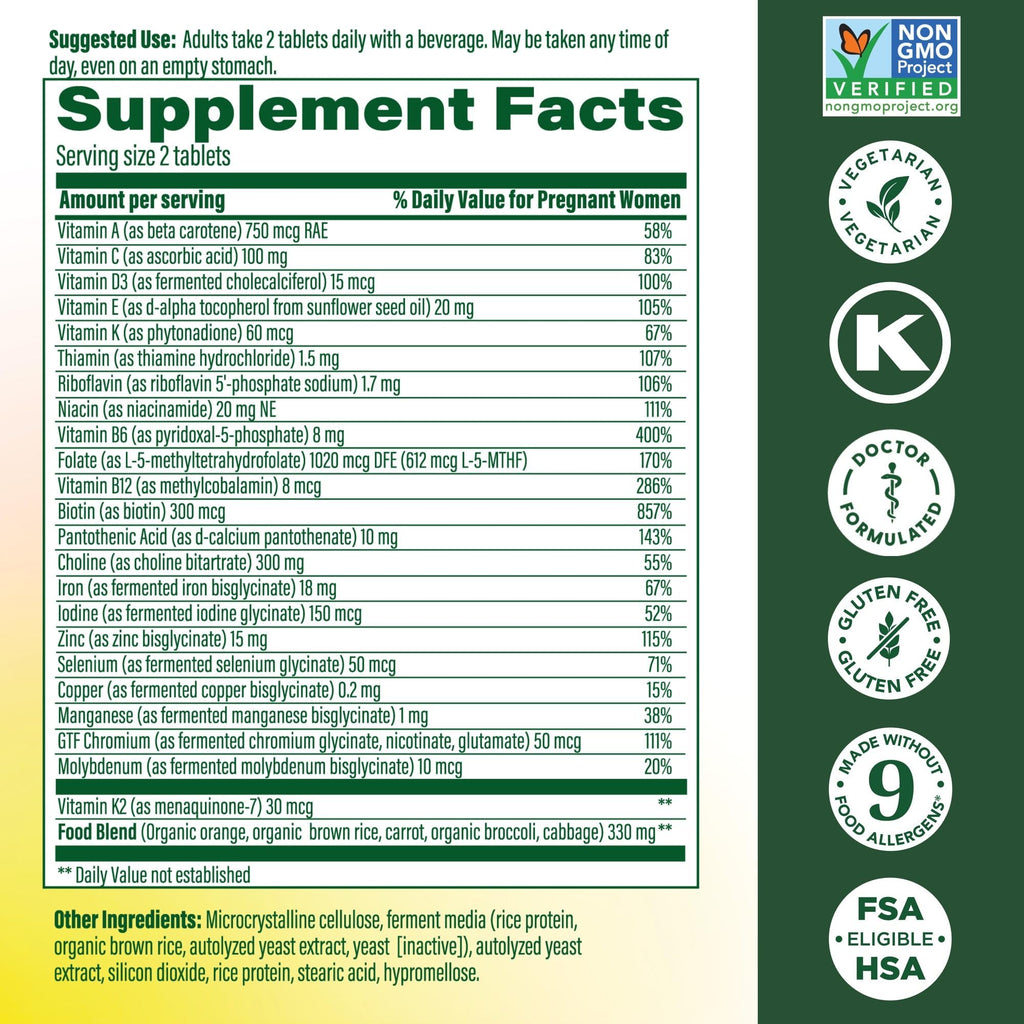 MegaFood Baby & Me 2 Prenatal Vitamins, Doctor Formulated, 60 Tablets | Prenatal Vitamins for Women with Methylfolate, Choline, Iron, Iodine, Vitamin C & D3, Non-GMO, Vegetarian, 30 Servings