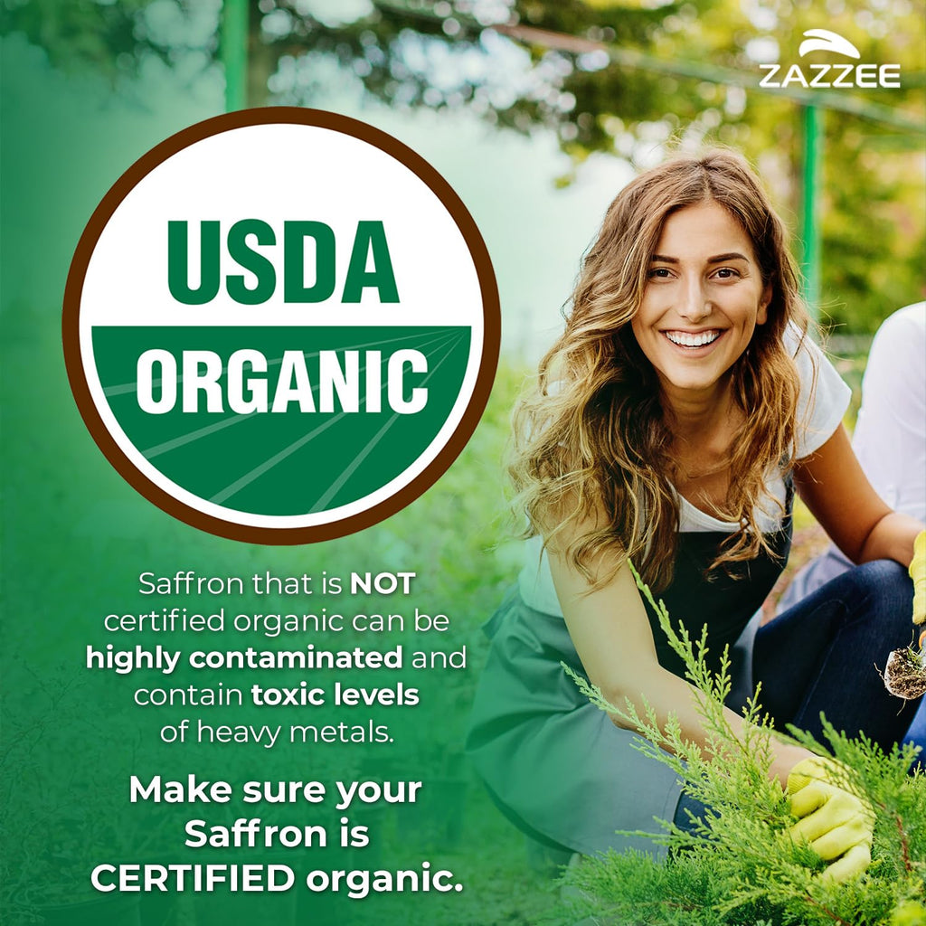 Zazzee USDA Organic Saffron 20:1 Extract, 88.5 mg, 0.3% Safranal, Vegan