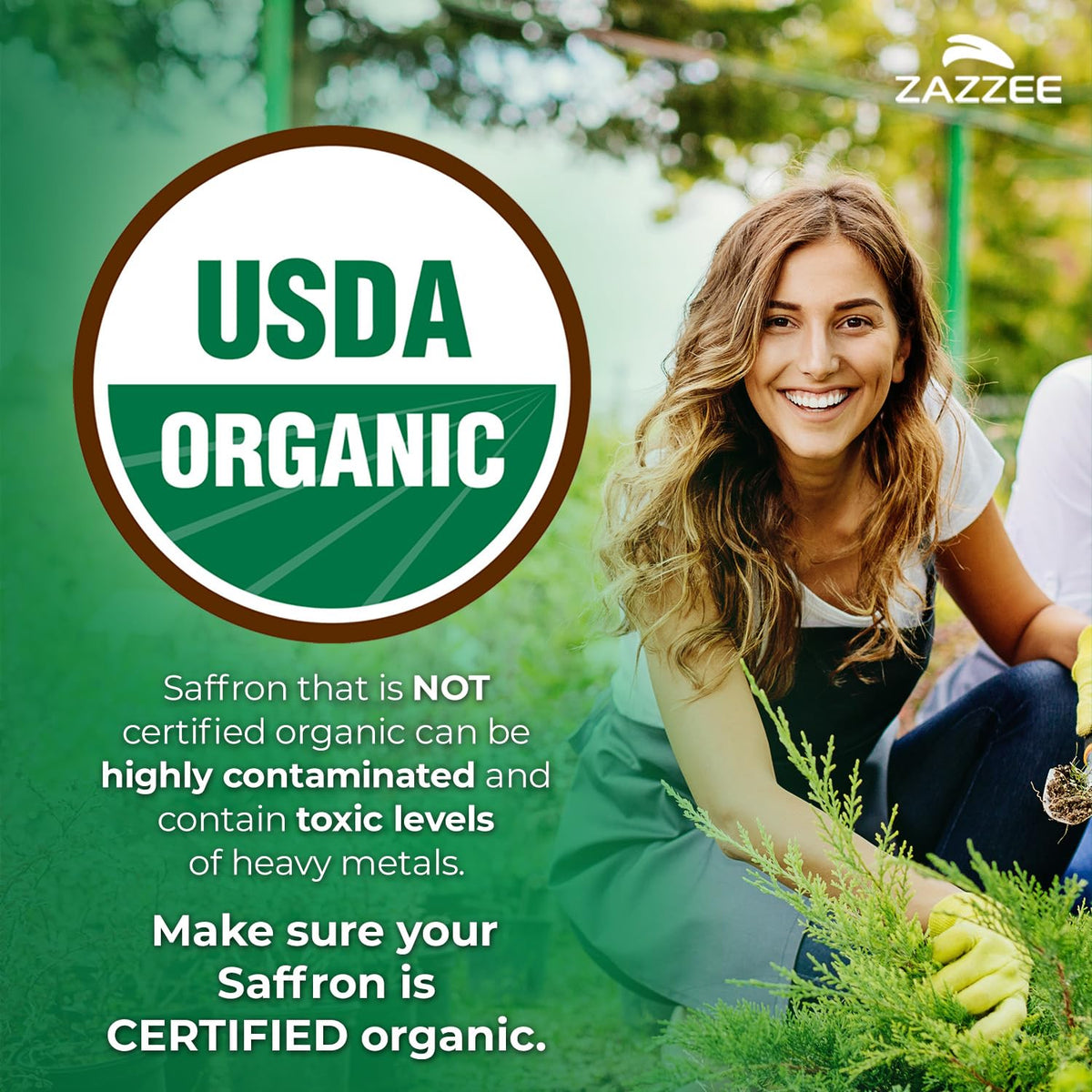 Zazzee USDA Organic Saffron 20:1 Extract, 88.5 mg, 0.3% Safranal, Vegan