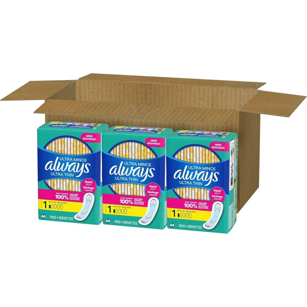 Buy now Always Ultra Thin Pads without Wings, Size 1, Regular, 132 Count (3 Packs of 44) at indiglob india