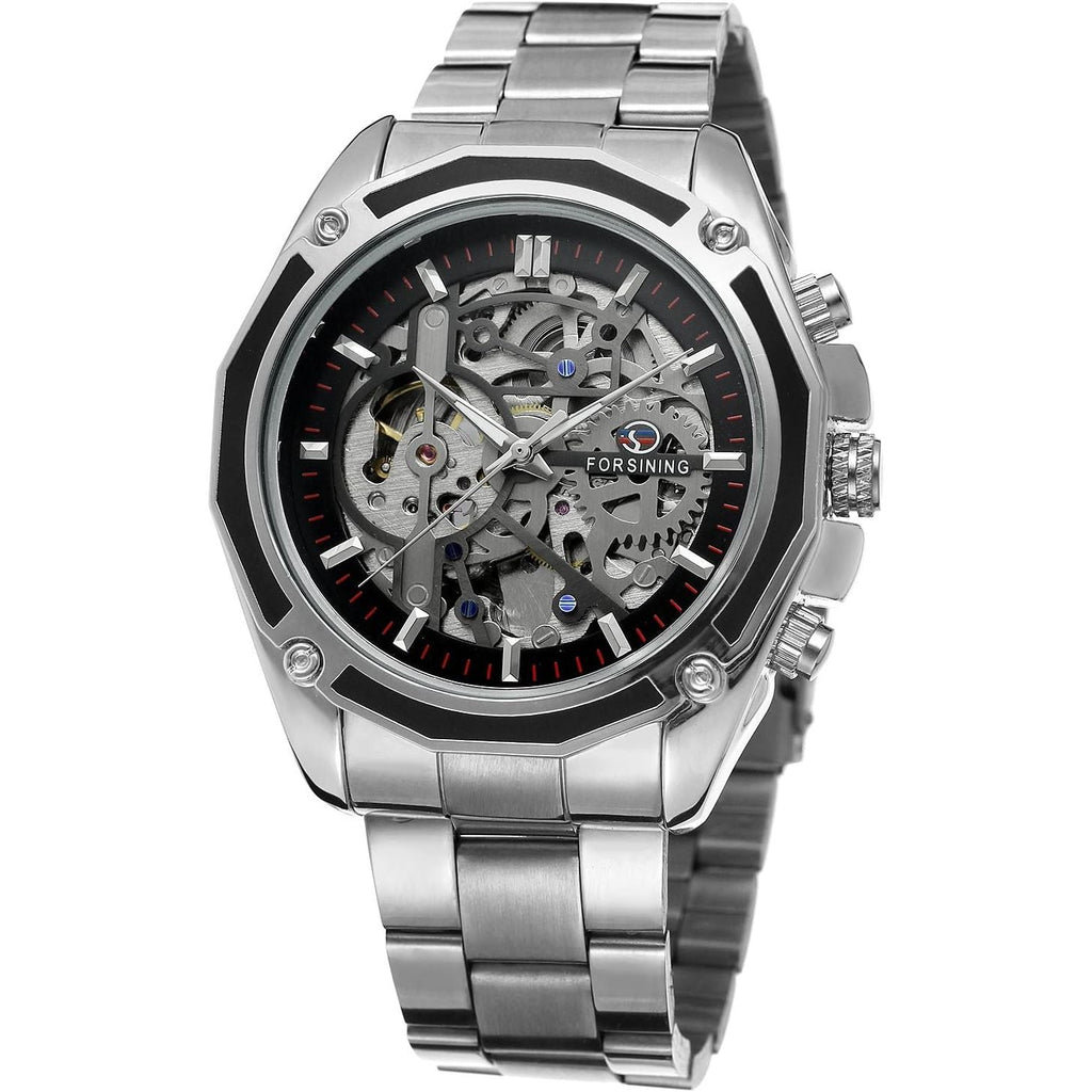 Buy now FORSINING Men's Branded Automatic Chinese Movt Stainless Steel Bracelet Unique Watch Clock at indiglob india