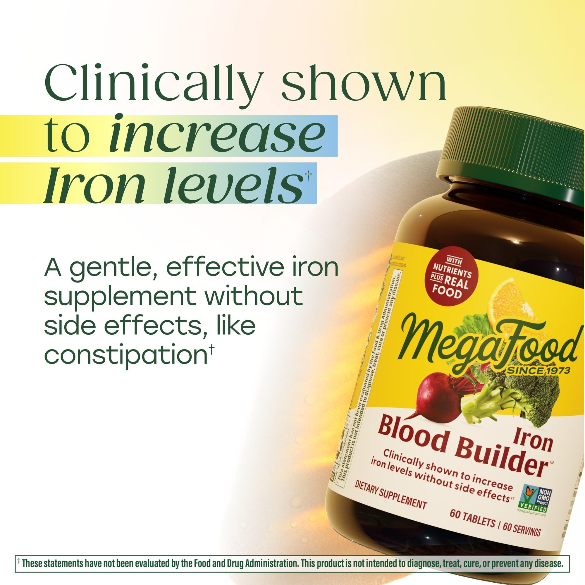 MegaFood Blood Builder Iron Supplement, Energy Support, Vegan, 90 Tablets | Increase Iron Levels Without Side Effects, Improves Energy Levels, B12, Folic Acid and Vitamin C for Absorption, 90 Servings