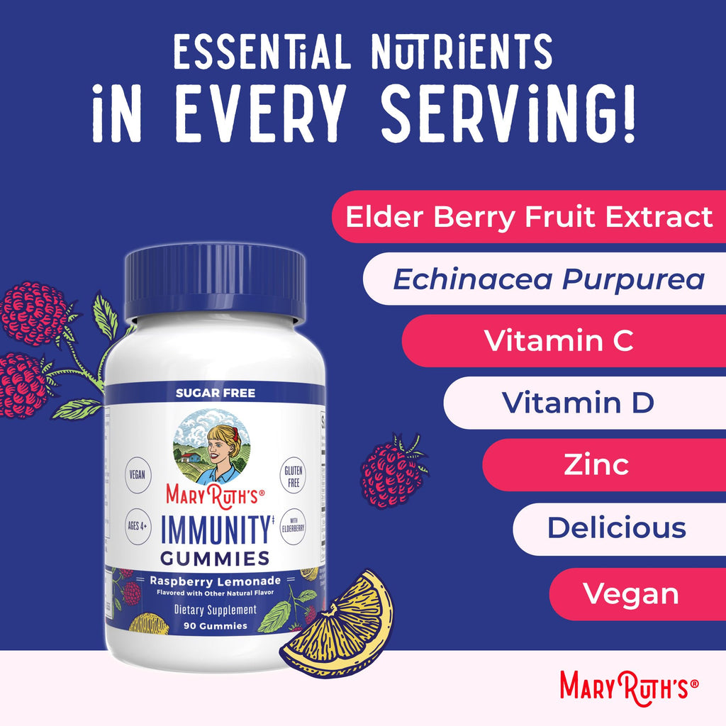 MARYRUTH'S Immunity Gummies for Kids & Adults, Sugar Free, 90 Servings | Elderberry Vitamin C & Zinc, Vitamin D3 & Echinacea, Immune Support Supplement, Vegan, Non GMO, 90ct