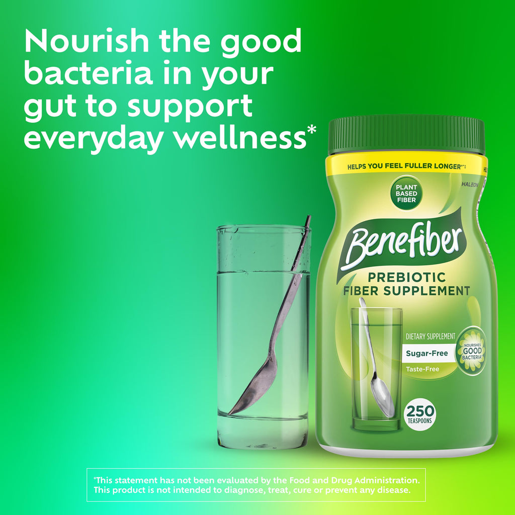 Benefiber Prebiotic Fiber Supplement Powder, Unflavored, 250 Teaspoons | Plant-based Prebiotic Fiber Powder, Sugar-Free, Dissolves Clear and Tasteless, GLP-1 Support for Digestive Health