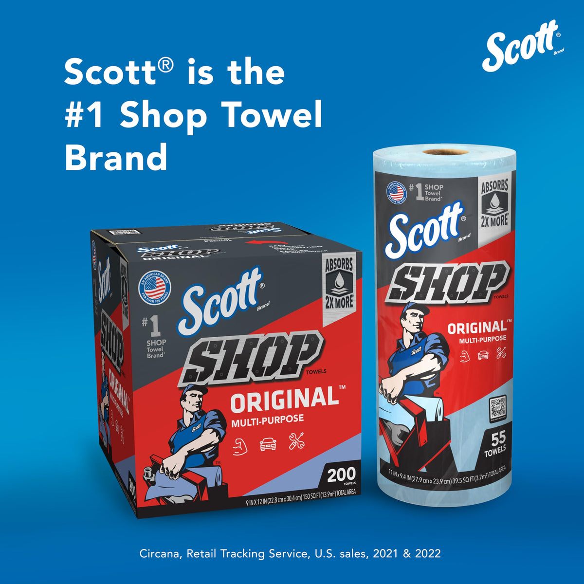 Scott Shop Towels Original, 55 Towels/Roll, 30 Rolls/Case