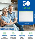Bedside Commode Liners, Disposable Commode Bags with Drawstring 50 Pack