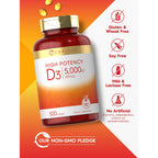 Carlyle Vitamin D3 5000 IU Softgels | 500 Count | Value Size | Non-GMO and Gluten Free Supplement | High Potency Formula | 125mcg