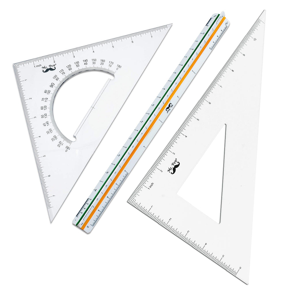 Mr. Pen Architectural Triangular Ruler Set with 12 Inch Triangular Scale