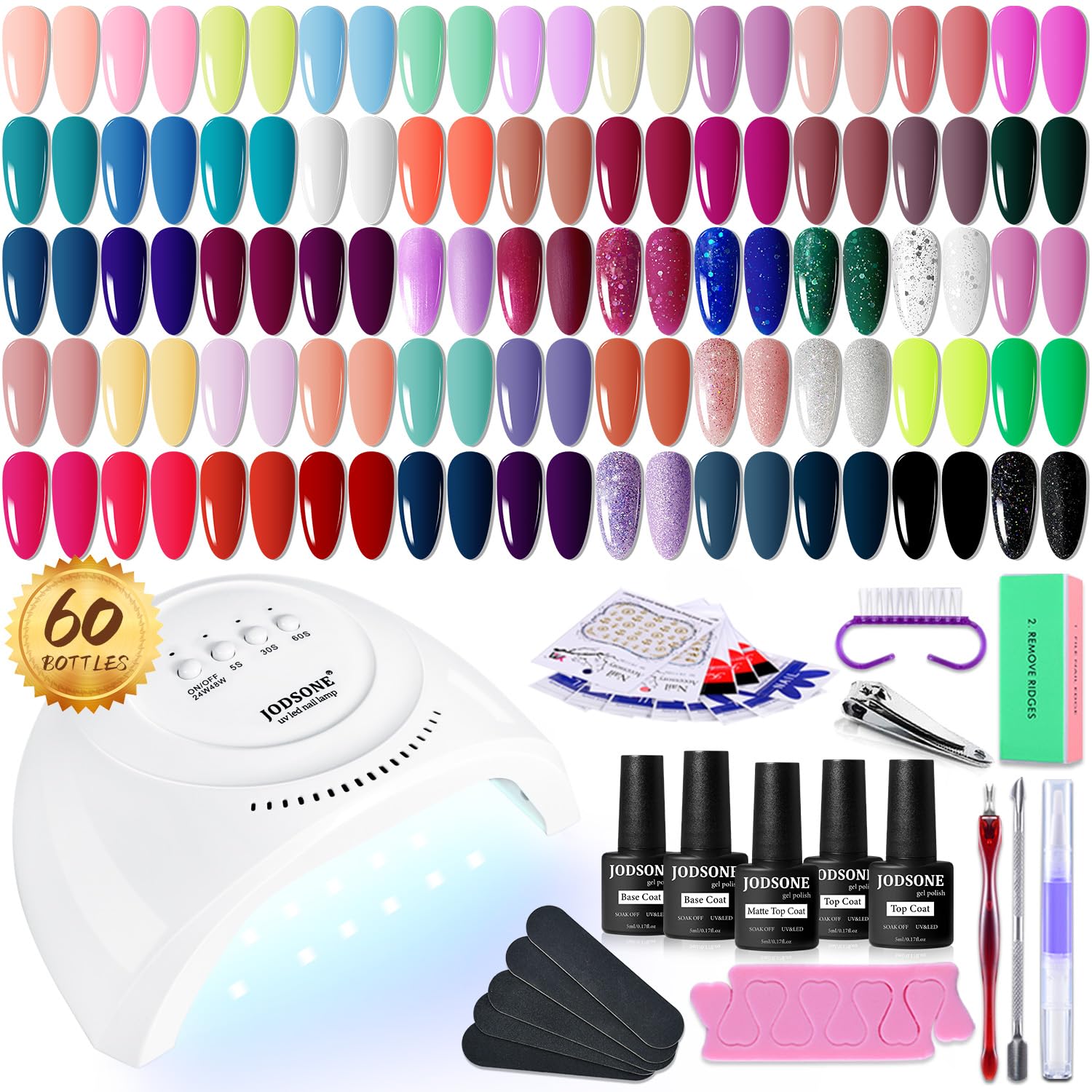 Buy now JODSONE 36 PCS Gel Nail Polish Set-32 Colors Gel Polish Kit Base Coat Glossy Matte and Glitter Top Coat Nail Polish Set Green Blue Red Pink Collection Gifts for Women at indiglob india