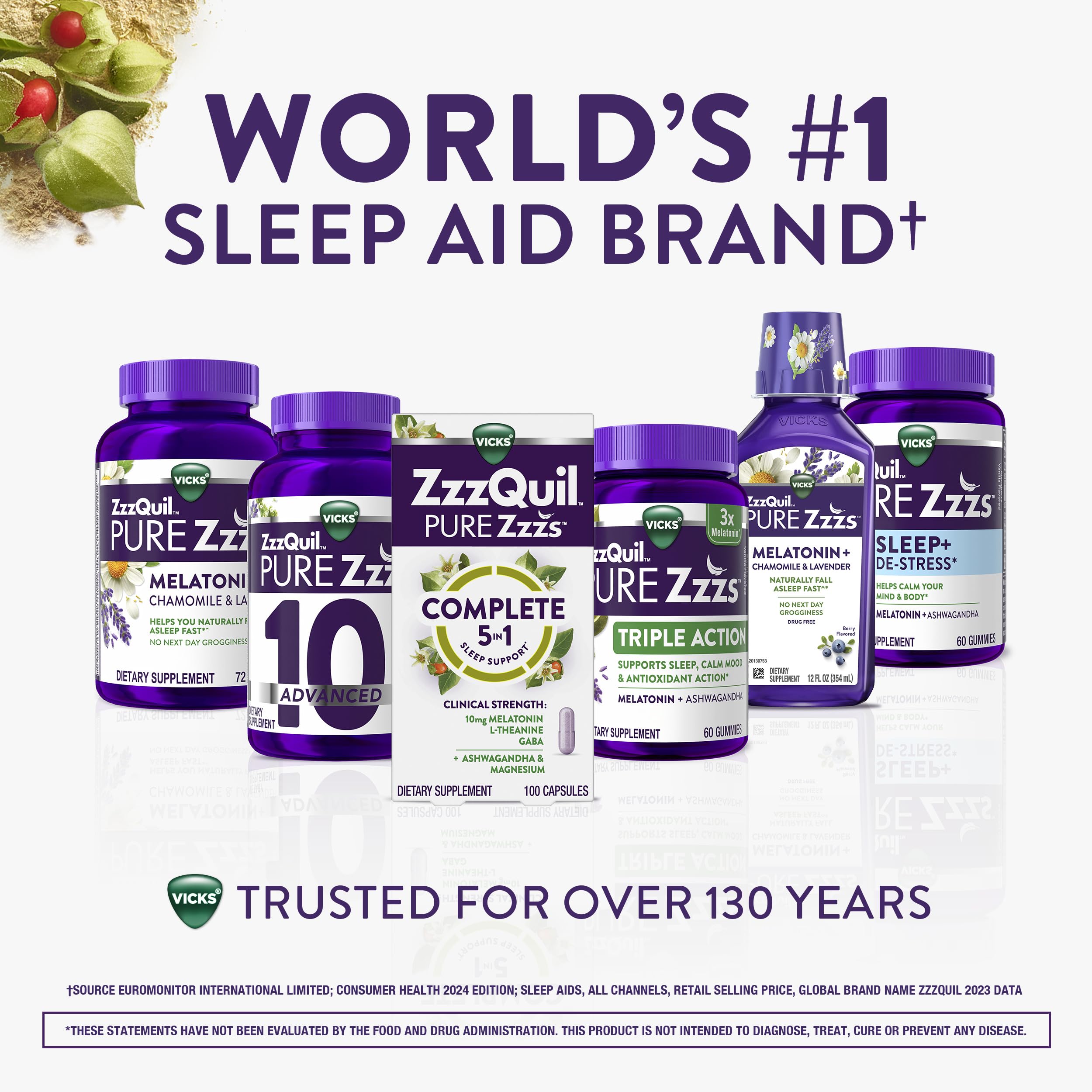 Buy now ZzzQuil Pure Zzzs Complete Sleep, Melatonin 10mg, L-Theanine, GABA, with Ashwagandha, and Magnesium, Melatonin Sleep Aid, 100 Count at indiglob india
