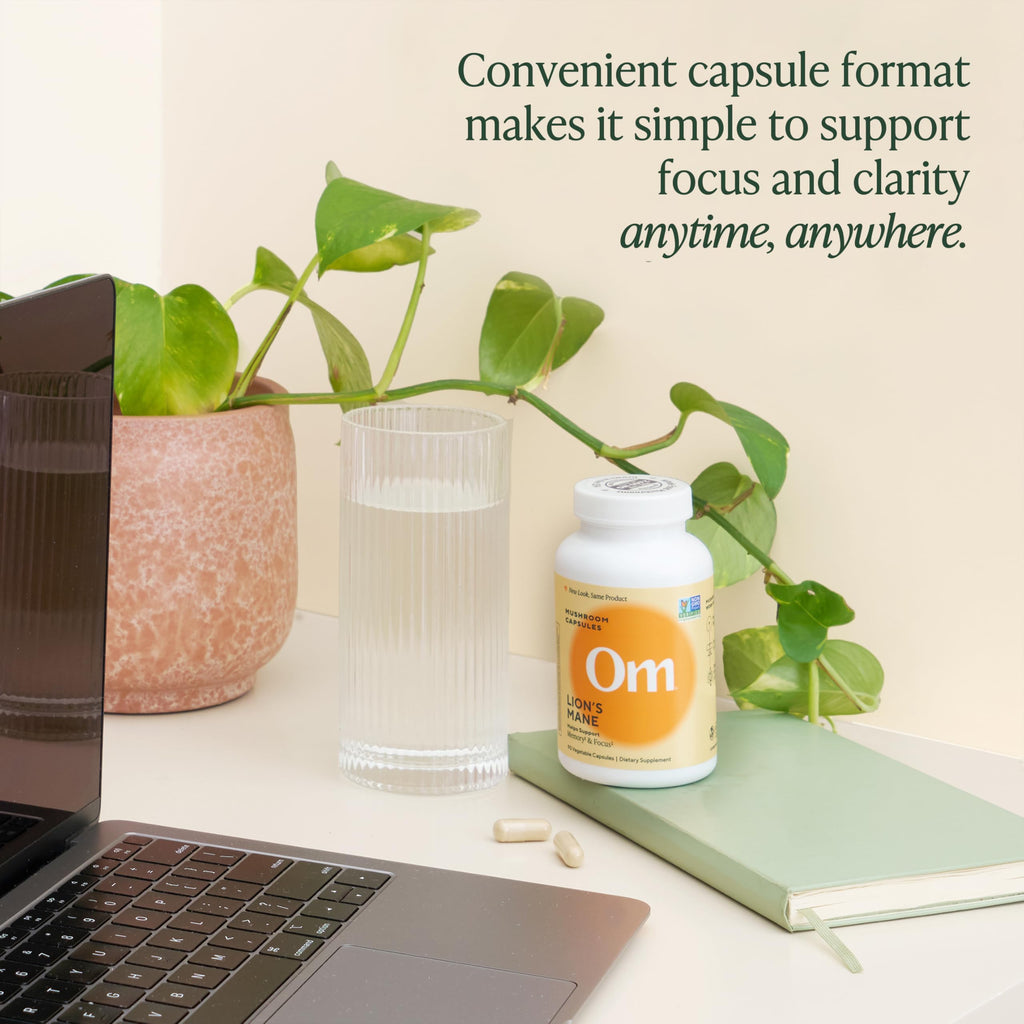 Om Lion’s Mane Mushroom Capsules - Organic Mushroom Supplement and Nootropic - Brain Supplements for Memory and Focus, 90 Count (30 Servings)
