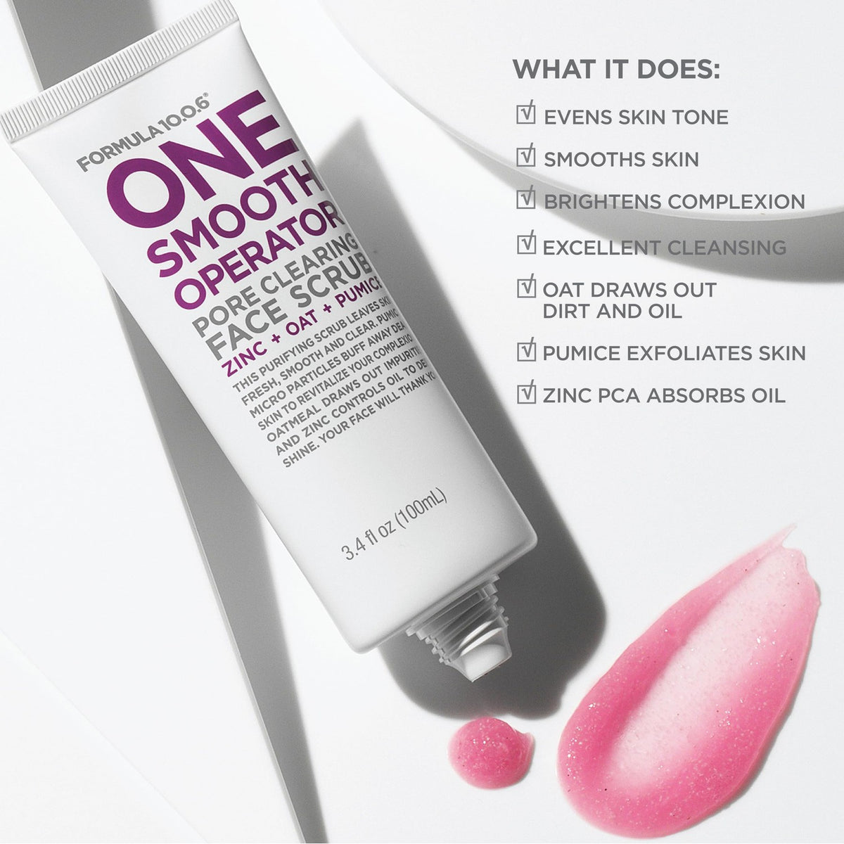 Formula 10.0.6 One Smooth Operator (3.4 Fl. Oz.) Pore Clearing Face Scrub that Leaves Skin Fresh, Smooth & Clear -Vegan, Paraben-Free & Cruelty-Free