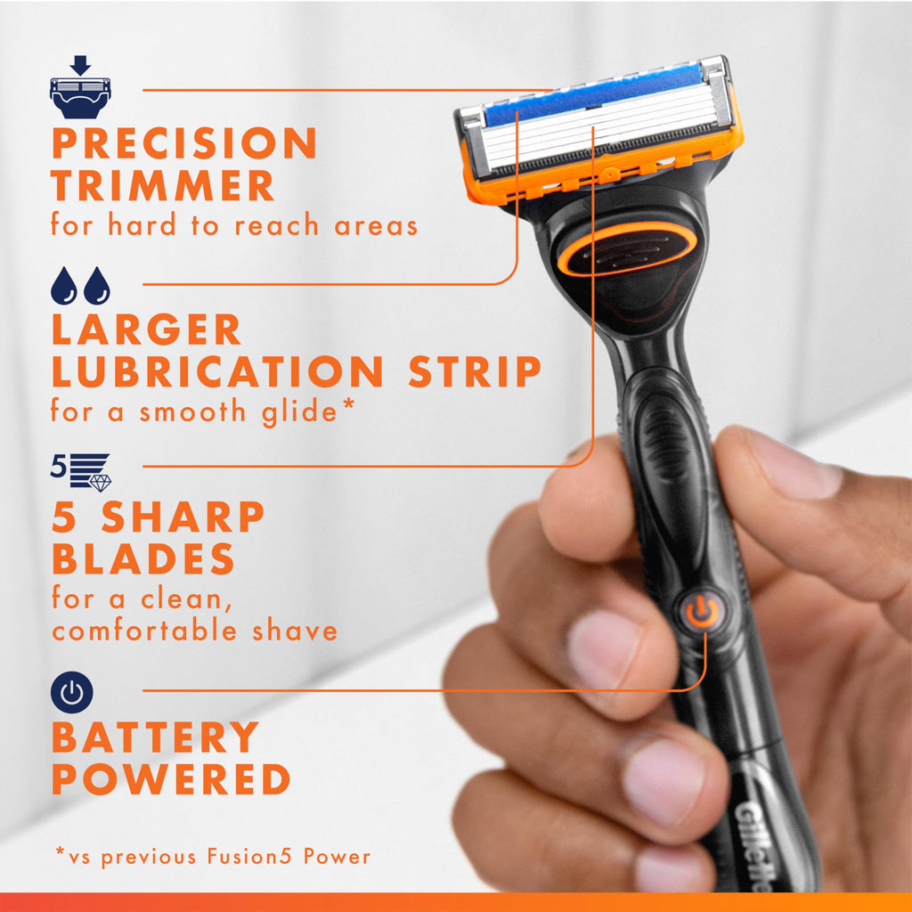 Gillette Fusion5 Power Razor for Men, 1 Gillette Power Razor Handle + 1 Blade Refill