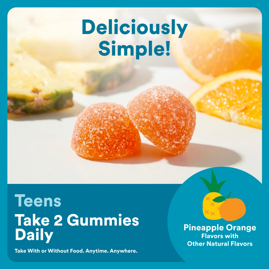 SmartyPants Teen Guy Plus Multi & Omegas Multivitamin Gummies with Omega 3 DHA/EPA, Vitamins D3, C, B12, B6, A, K, Zinc, Folate, Gluten Free, Clean Label, Pineapple Orange, 60 Gummies (30 Day Supply)