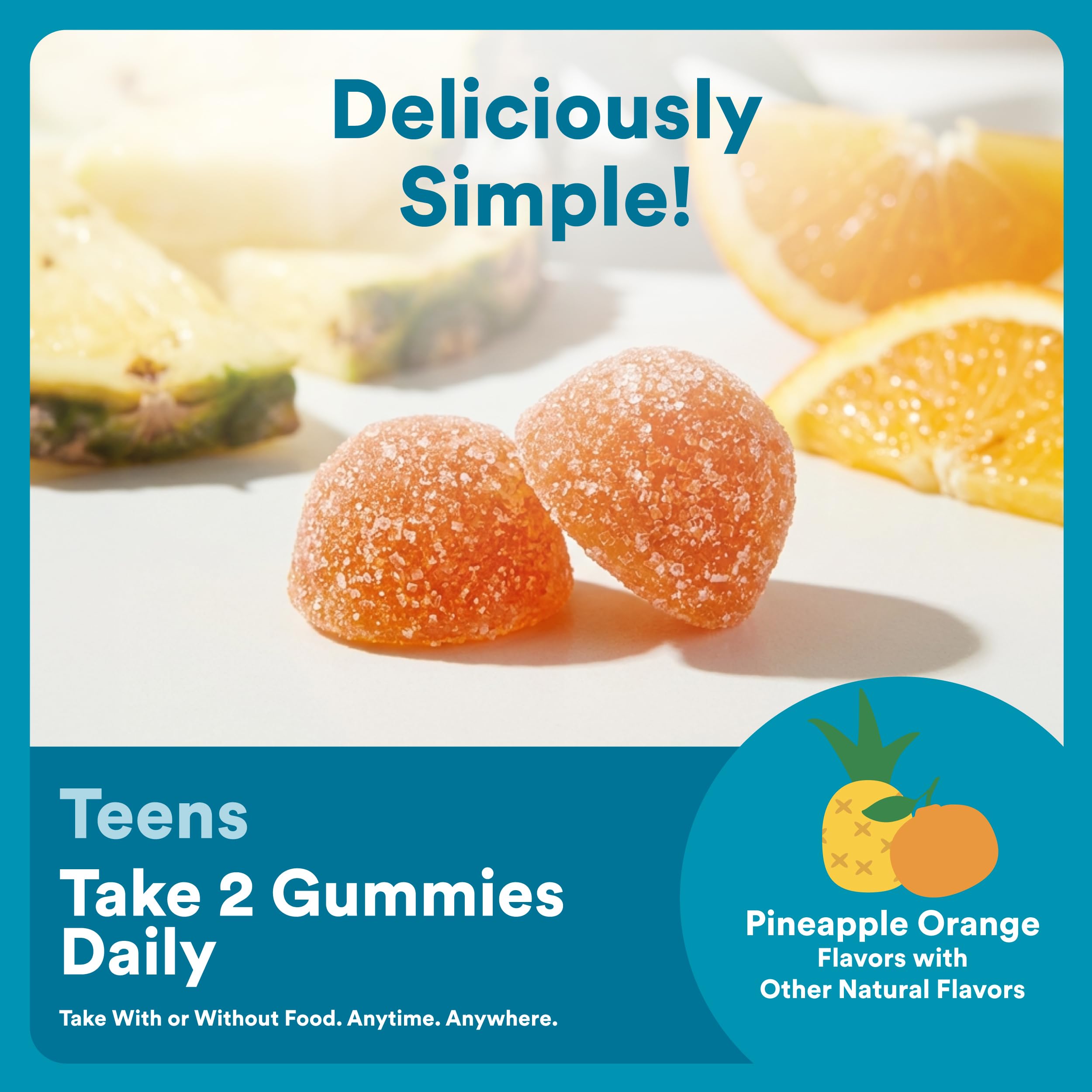 SmartyPants Teen Guy Plus Multi & Omegas Multivitamin Gummies with Omega 3 DHA/EPA, Vitamins D3, C, B12, B6, A, K, Zinc, Folate, Gluten Free, Clean Label, Pineapple Orange, 60 Gummies (30 Day Supply)