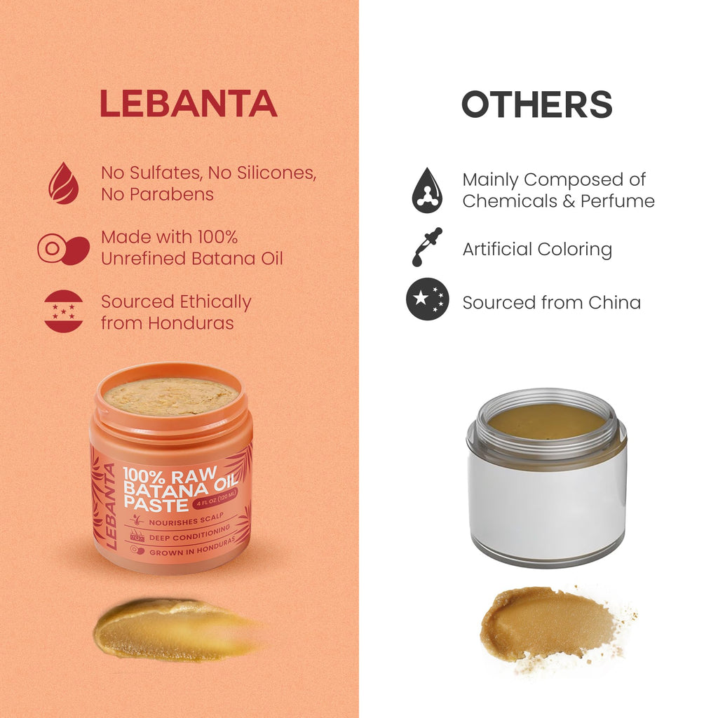 Lebanta Raw Batana Oil for Hair - 100% Pure, Organic 4oz Batana from Honduras for Fuller, Thicker-Looking Hair - Unrefined Cold Pressed Cosmetic Scalp Oil & Hair Mask, Gift for Women (1 Pack)
