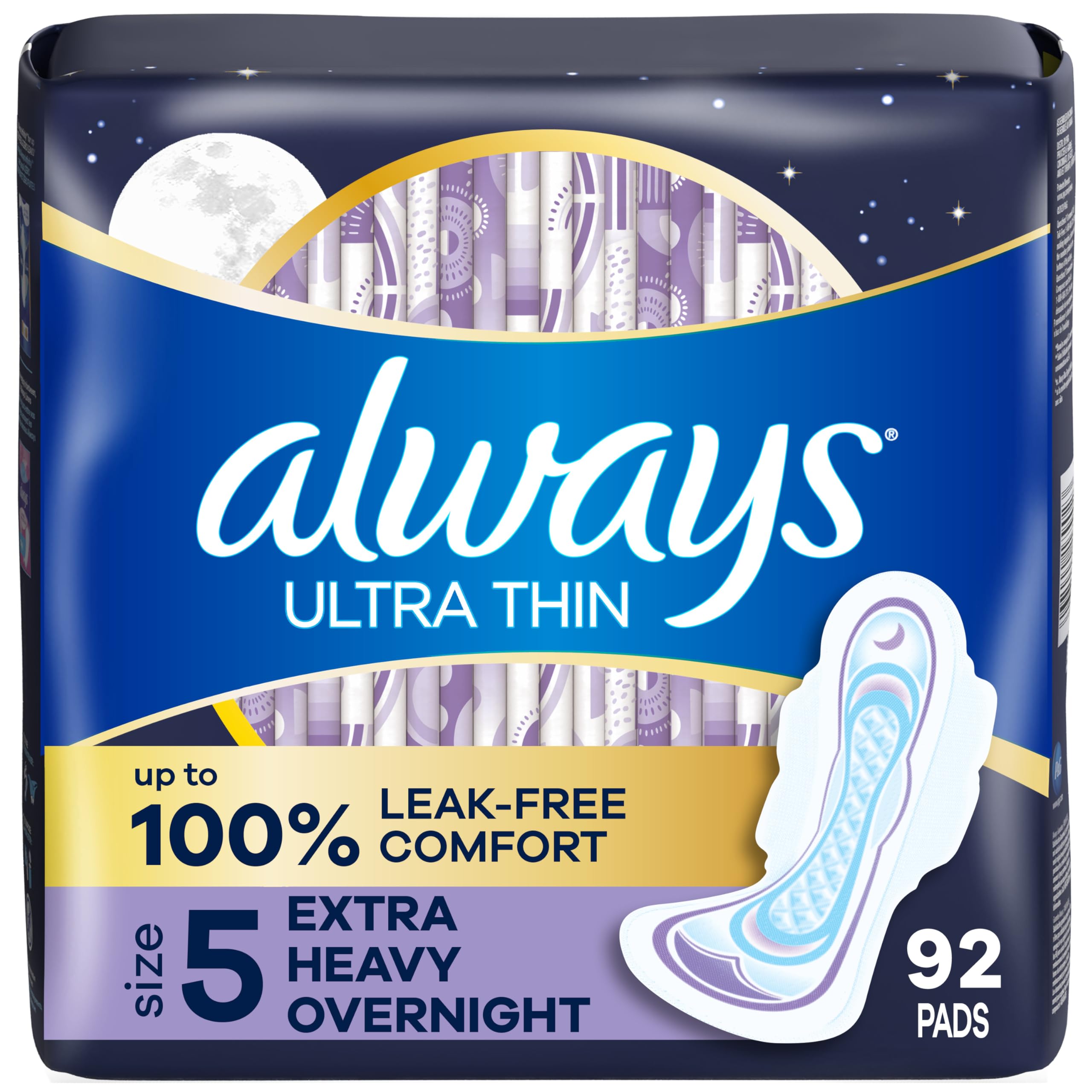 Buy now Always Maxi Feminine Pads For Women, Size 5 Extra Heavy Overnight Absorbency, With Wings, Unscented, Pack Of 20 at indiglob india