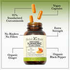 Herbal Roots Organic Turmeric Curcumin Capsules with Ginger and Black Pepper - 95% Standardized Curcumin - USDA Certified Organic - 60 Vegan Capsules