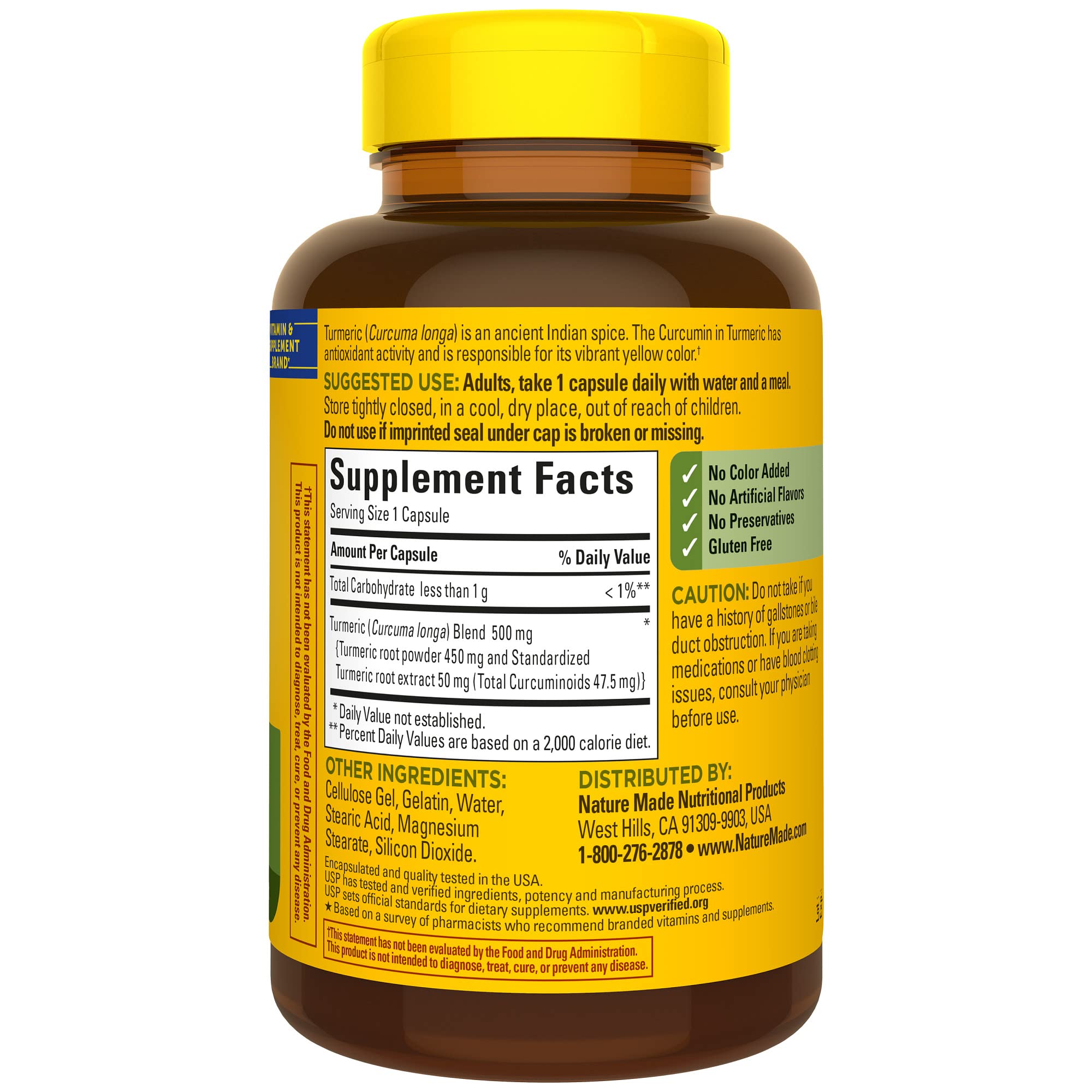 Nature Made Turmeric Curcumin 500 mg, Herbal Supplements, 120 Capsules | Turmeric Curcumin Supplement for Antioxidant Support, Gluten Free, 120 Day Supply