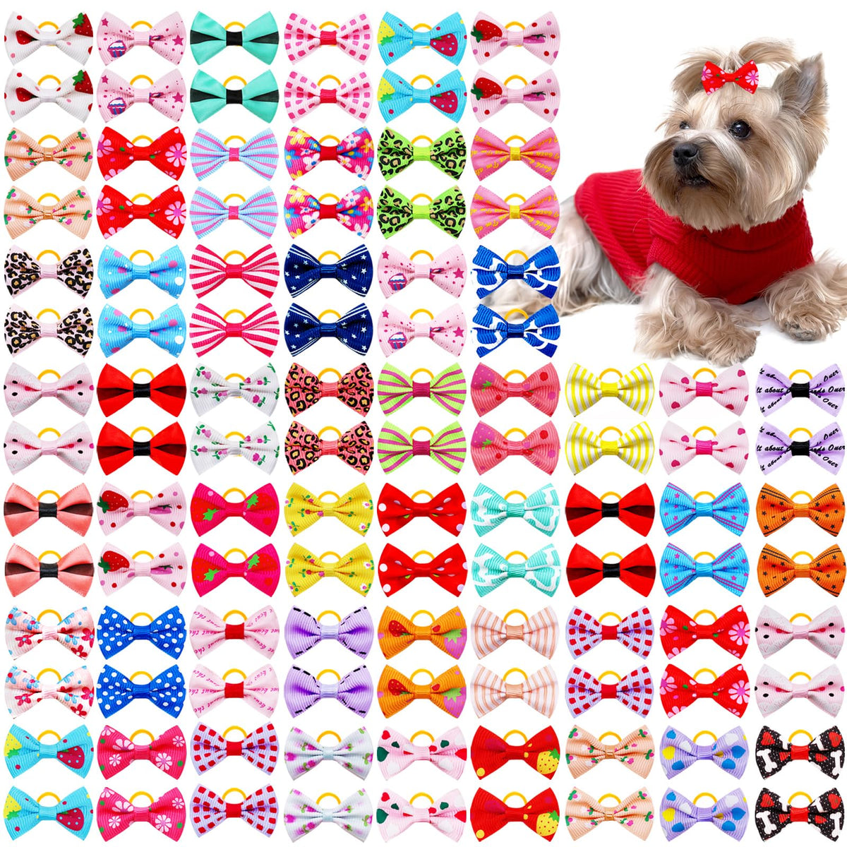 Small Dog Hair Bows with Rubber Bands for Small Medium Dogs
