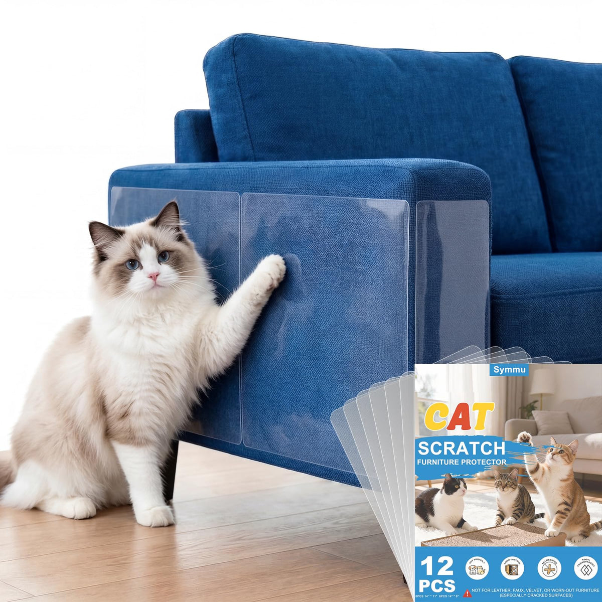 12PCS Symmu No Pins Anti Cat Scratch Furniture Protector for Fabric Sofa