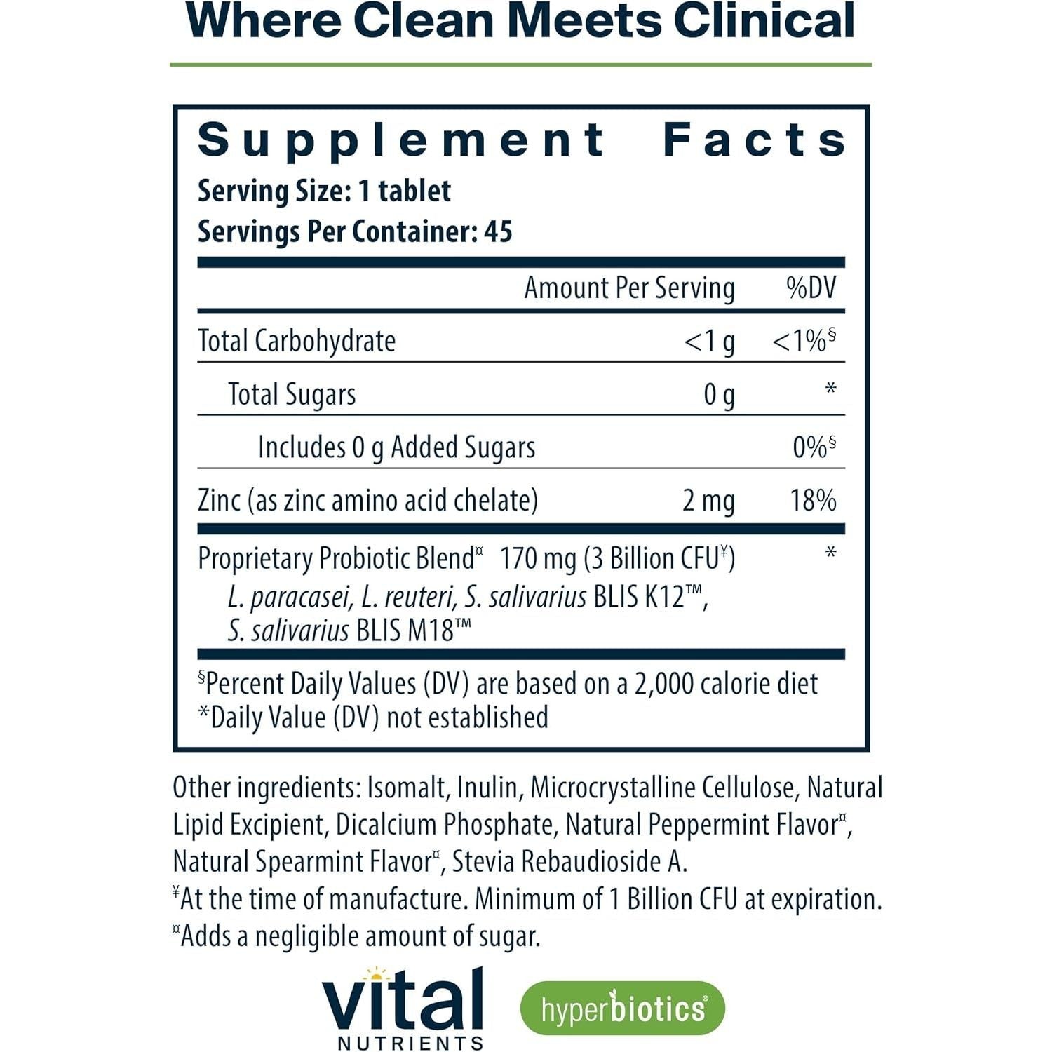 Buy now Hyperbiotics Vital Nutrients Pro Dental Probiotic | Clinically Studied BLIS K12 and M18 | Oral Probiotics for Bad Breath Treatment for Adults | Oral Health for Teeth and Gums | 45 Mint Tablets at indiglob india